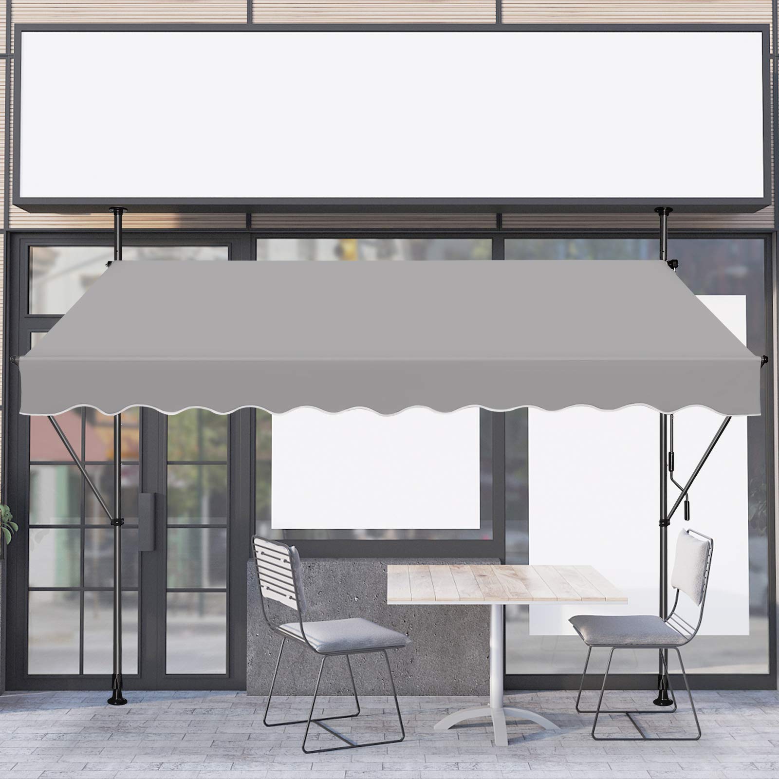 Tenda da sole con manovella, tenda da sole per balcone senza foratura, regolabile in altezza, impermeabile, resistente ai raggi UV (200 x 120 cm, grigio)
