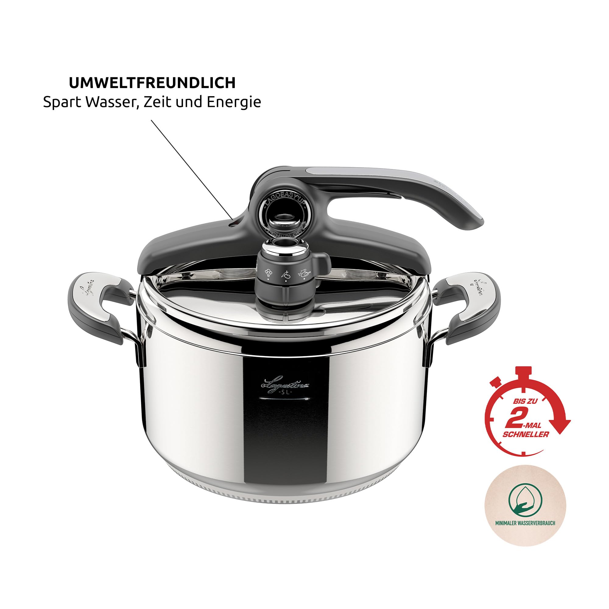 Lagostina Novia Vitamin Lagoeasy'Up Pressure Cooker 5 Litres 18/27