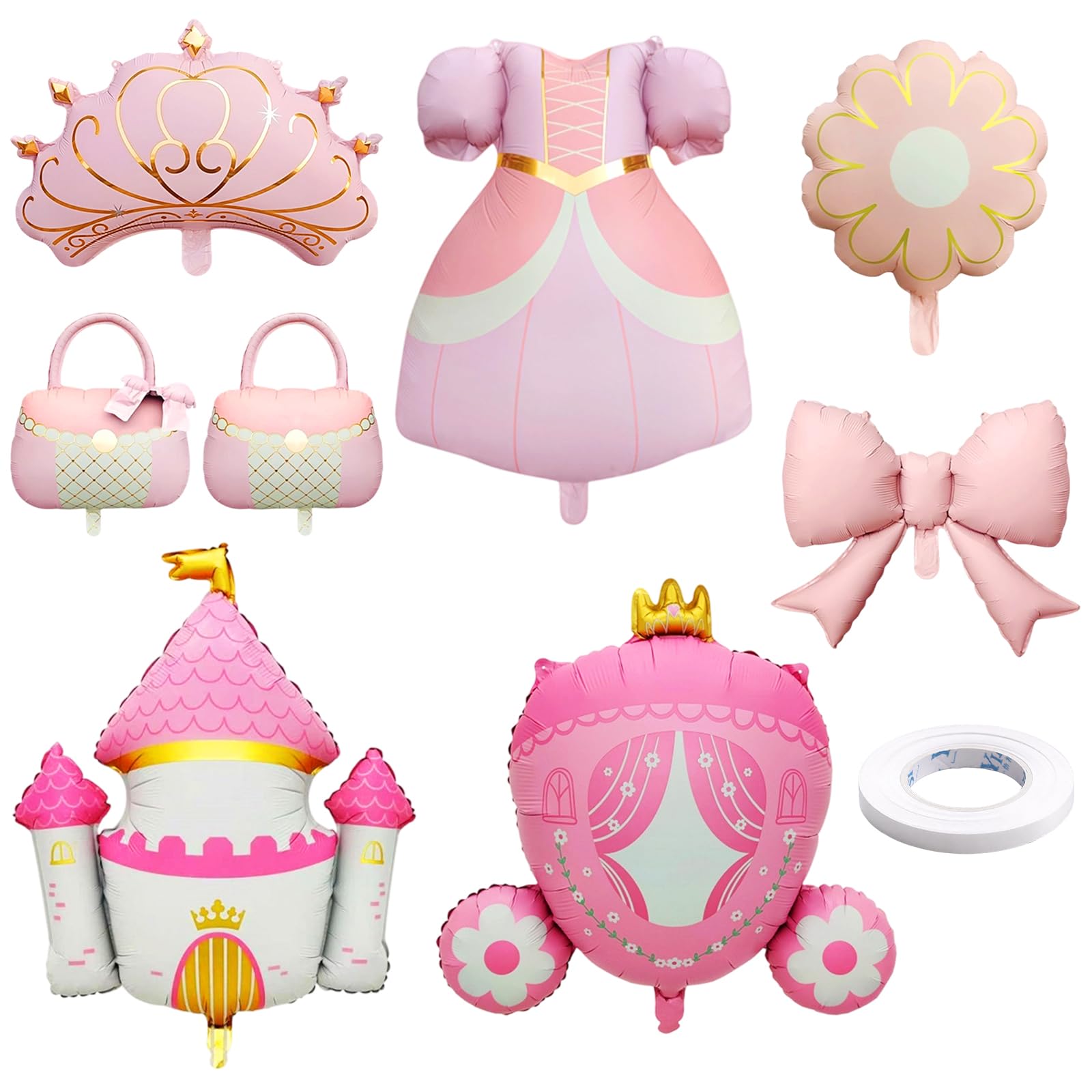 8Pcs Princess Balloons with Ribbon, Princess Party Decorations with Castle