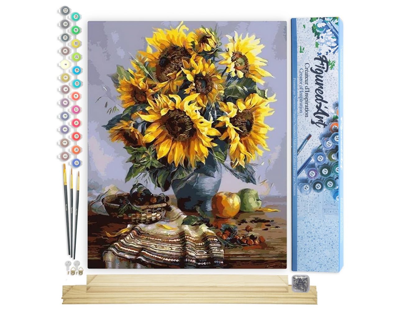 Figured'Art Paint by Numbers for Adults Bouquet of Sunflowers 40x50cm - Craft Art Painting Rolled Canvas with DIY Wooden Frame