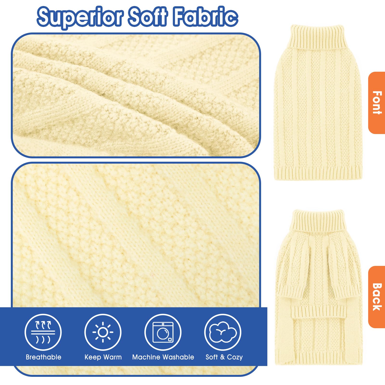 Queenmore Small Dog Jumper, Knitted Turtleneck Puppy Jumper for Yorkshire Poodle, Cockapoo, Pomeranian (Light Apricot, S) - Image 3