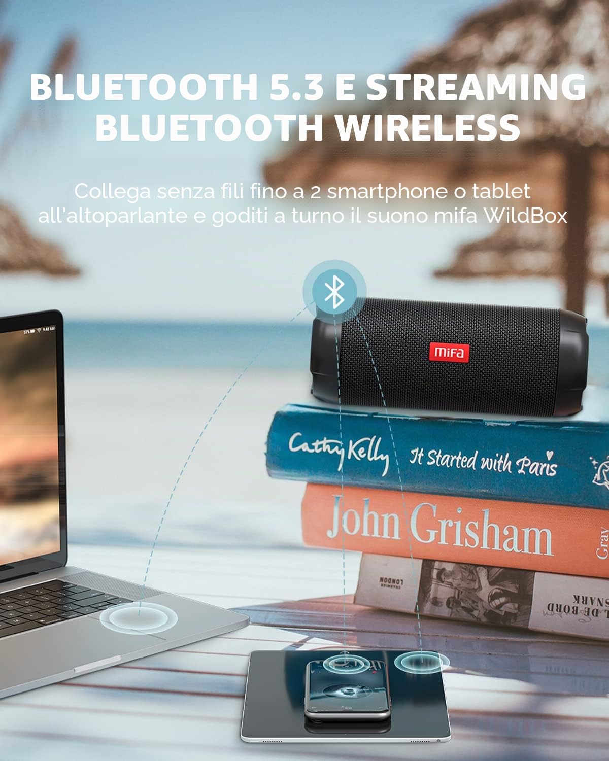 MIFA WildRod Casse Bluetooth 5.3 IP67 Impermeabile e Antipolvere, Potenza di Riproduzione 30 W, Batteria da 12 ore, Ricarica USB-C e supporto Micro-SD, luce LED RGB, Nero