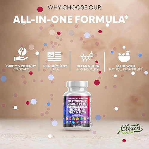 Miniatura 7 de Clean Nutraceuticals Suplemento enzimático de sarrapeptasa de nattoquinasa lumbroquinasa - Fabricado en Estados Unidos