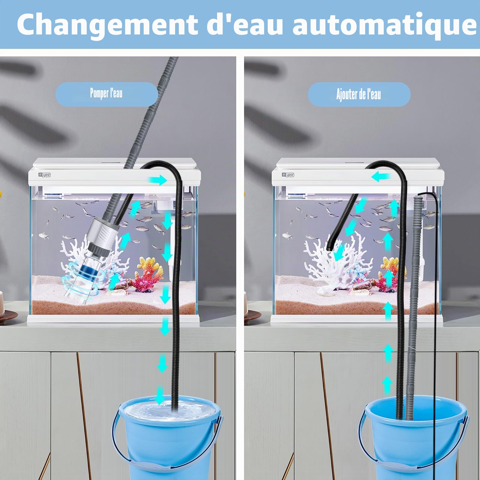 Piston Aquarium Électrique 30W Aquarium Nettoyant Galets sous Vide avec Soufflet - Kit d'aspiration d'Aquarium pour Changement d'eau, Nettoyage du Sable, Enlèvement de la saleté avec Tige
