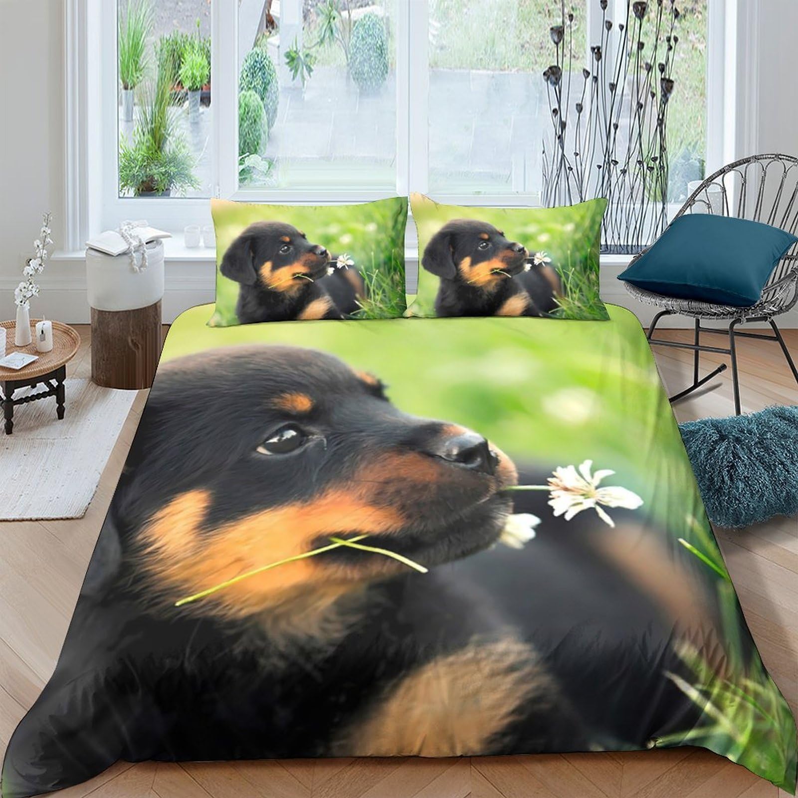 Ctjqhvkz Style-3 3D Printed Puppy Flower Fitted Sheet Microfiber Soft Decorative Dog Bed Cover For Bedroom Guest Room Mattress Protection Single（135X200cm）