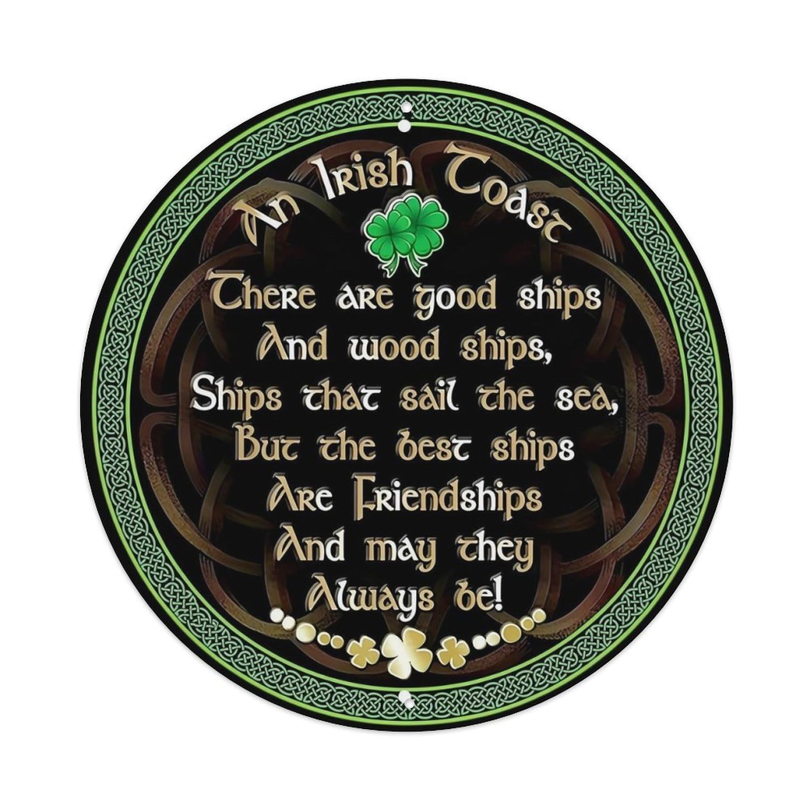 Celtic Knot Design With Shamrocks Vintage Round Tin Sign Retro Metal Wall Decor Metal Poster, Home Bar Garage Cafe Wall Art Decoration 8x8Inches