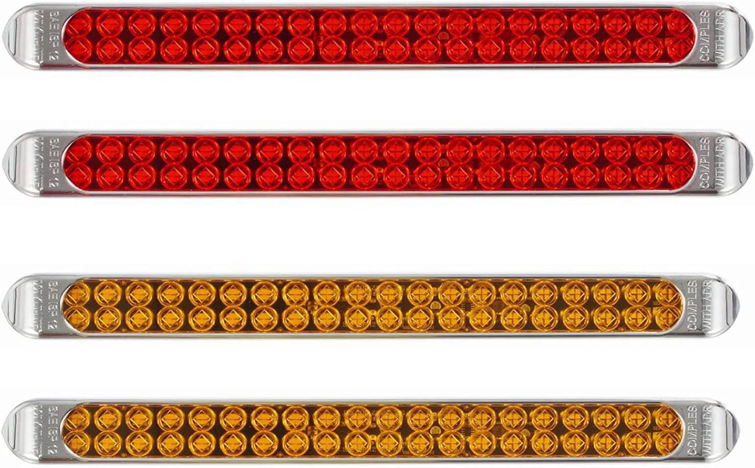 Partsam 2 Red + 2 Amber 17" Inch Led Trailer Tail Light Bar 40 LED Dual Row Sealed Thin Led Stop Tail Brake Turn Signal Parking Light Bar