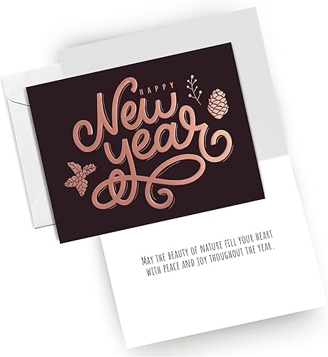 Miniatura 2 de easykart labels 18 tarjetas de feliz año nuevo con sobres, diseños de color marrón oscuro con lámina y relieve de oro rosa, tarjetas de deseos de