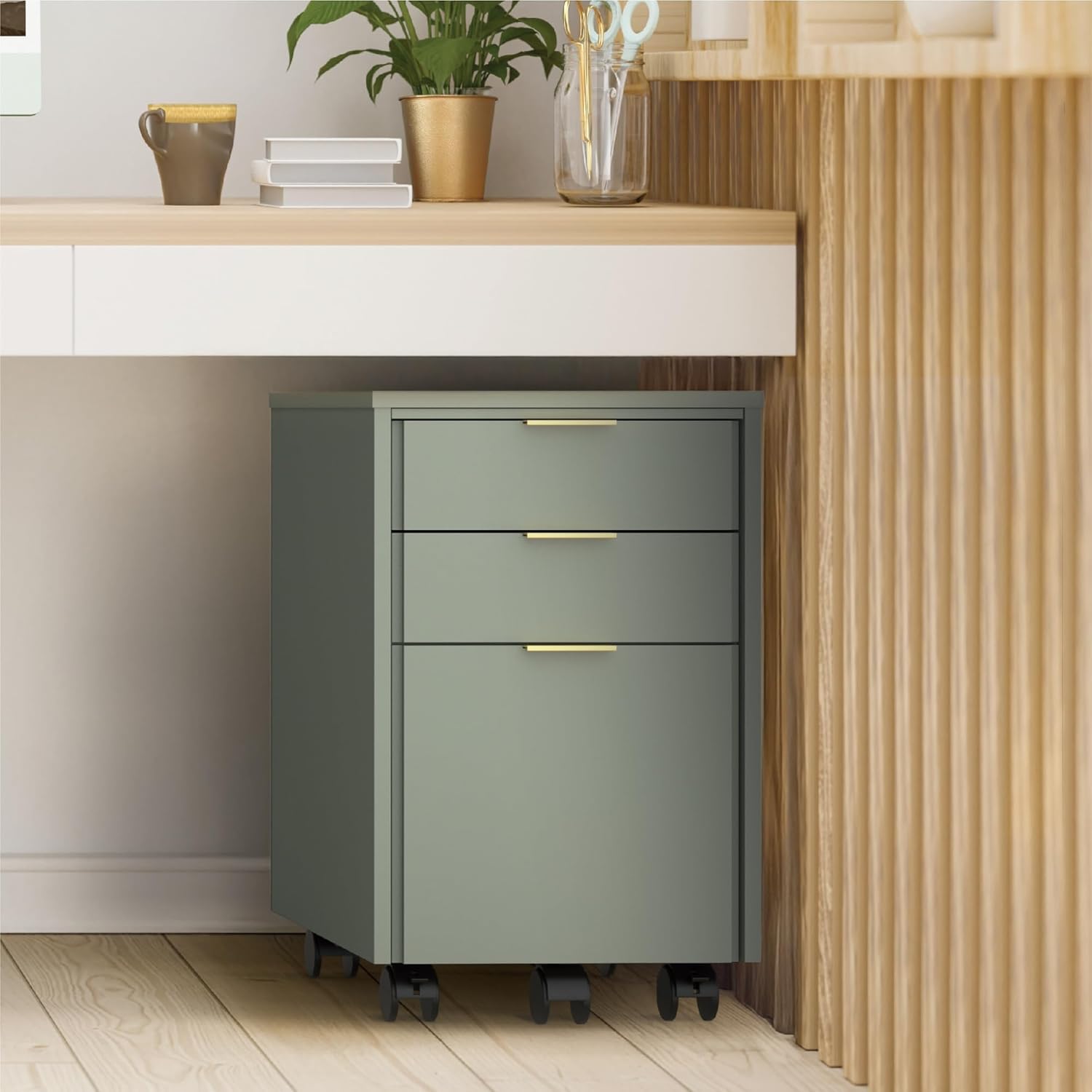 Realspace® 18" D Wood Vertical 3-Drawer File Cabinet, Pistachio Cream