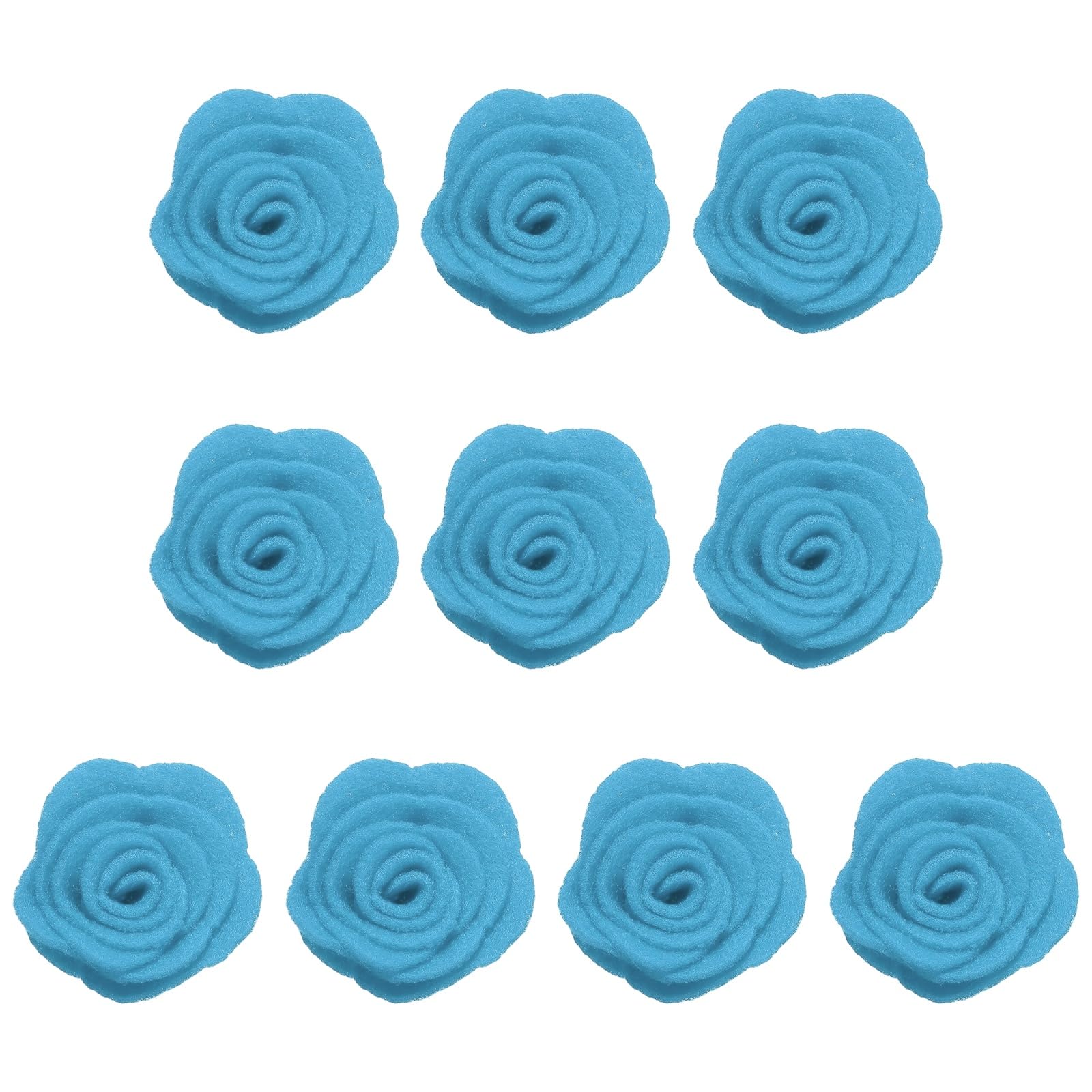 sourcing map 10Pcs Felt Fabric Flowers Embellishments, 1.57" Nonwoven Camellia Sewing Appliques Ornament Artificial Flower Heads for DIY Wedding Party Scrapbook Hair Decorations, Lake Blue