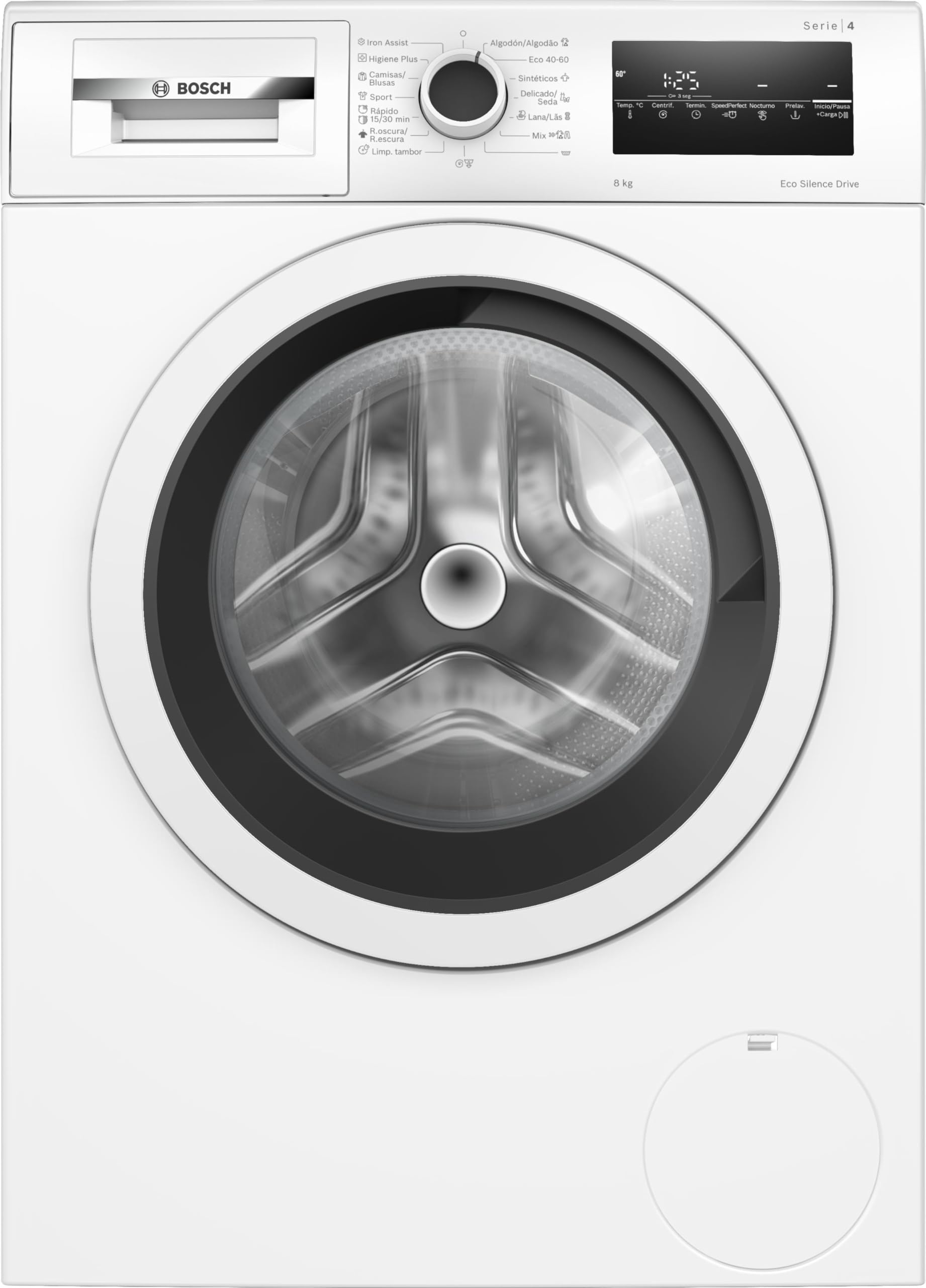 Bosch - Lavadora Libre Instalación, 8 kg, Serie 4, Motor EcoSilence, Iron Assist, Blanco, WAN28200ES Etiqueta Energética