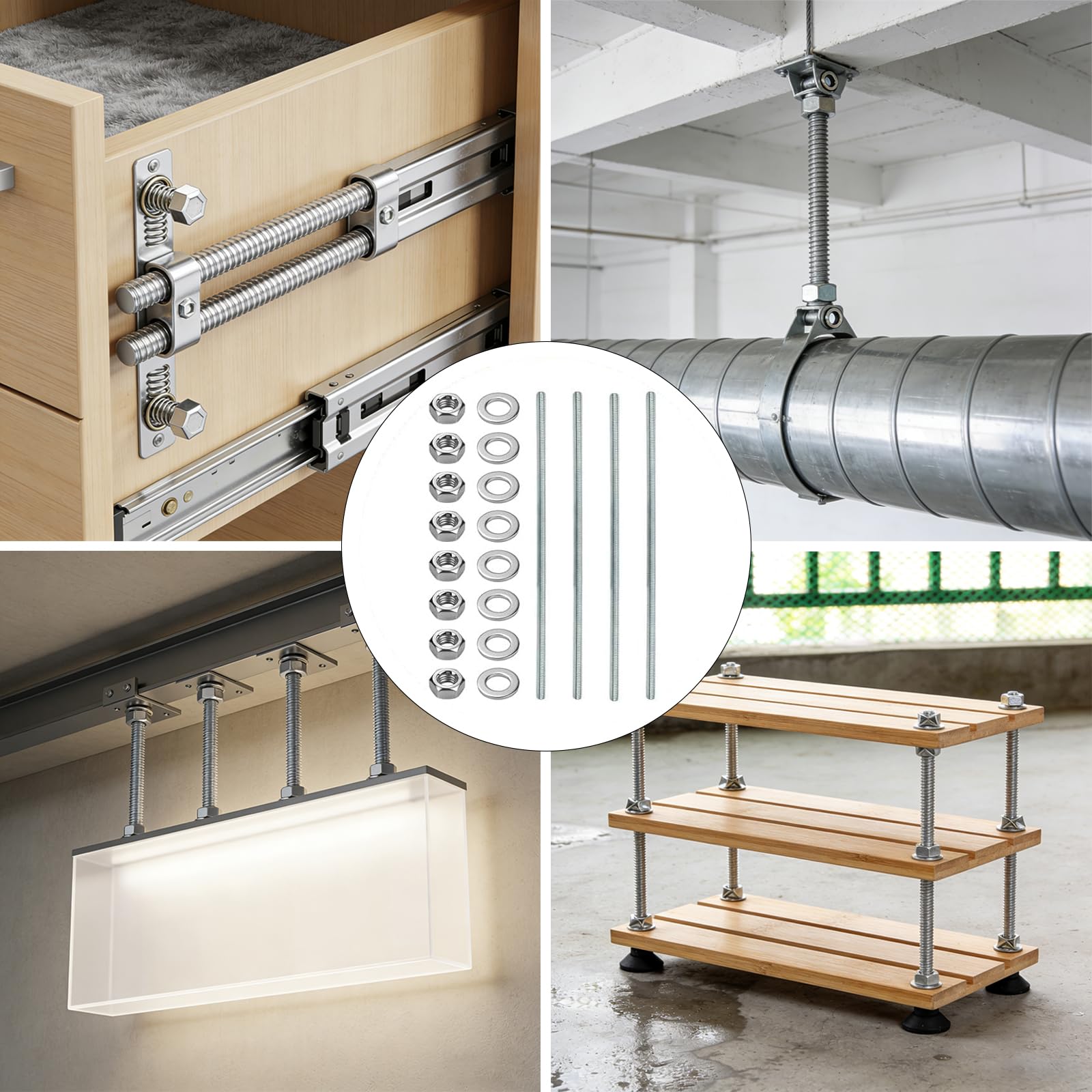 10 barre filettate M8 x 200 mm, con 20 dadi esagonali e 20 rondelle, barre filettate in acciaio inox, per costruzione di mobili, montaggio a macchina