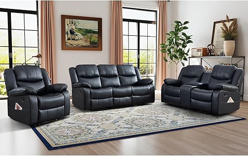 Vista 15 de EBELLO Juego de sofá reclinable manual de 2 piezas, juego de sofá reclinable de piel sintética para sala de estar, incluye sofá reclinable de dos