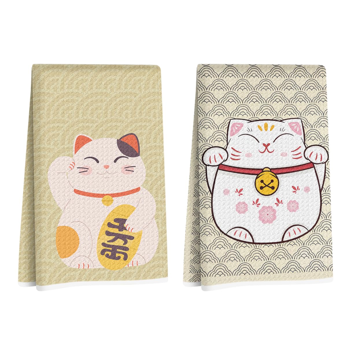 2 Pcs Japanese Lucky Cat Kitchen Towels, Maneki Neko Reusable Dish Towels