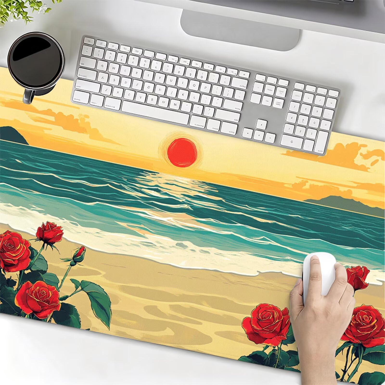 Podkładka pod mysz XXL 1200x600x3mm podkładka pod mysz różowa podkładka pod mysz zachód słońca poprawia precyzję i szybkość, wodoodporne antypoślizgowe, szyte krawędzie, akcesoria do gier, komputer