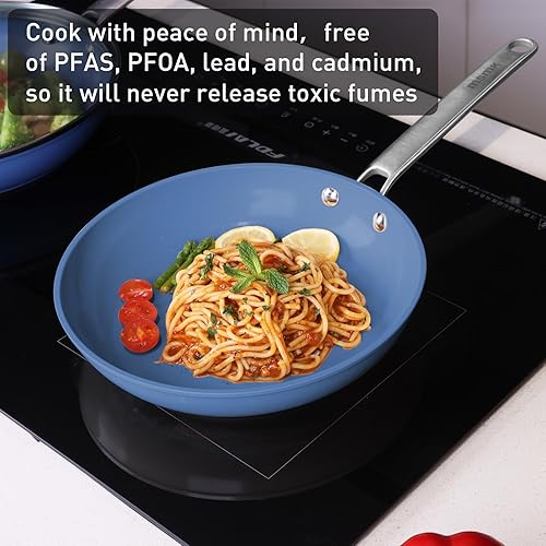 Miniatura 8 de MsMk Juego de 5 sartenes antiadherentes de cerámica de 8, 10, 12 pulgadas, 10 pulgadas y 12 pulgadas con tapas de vidrio templado, asas que se