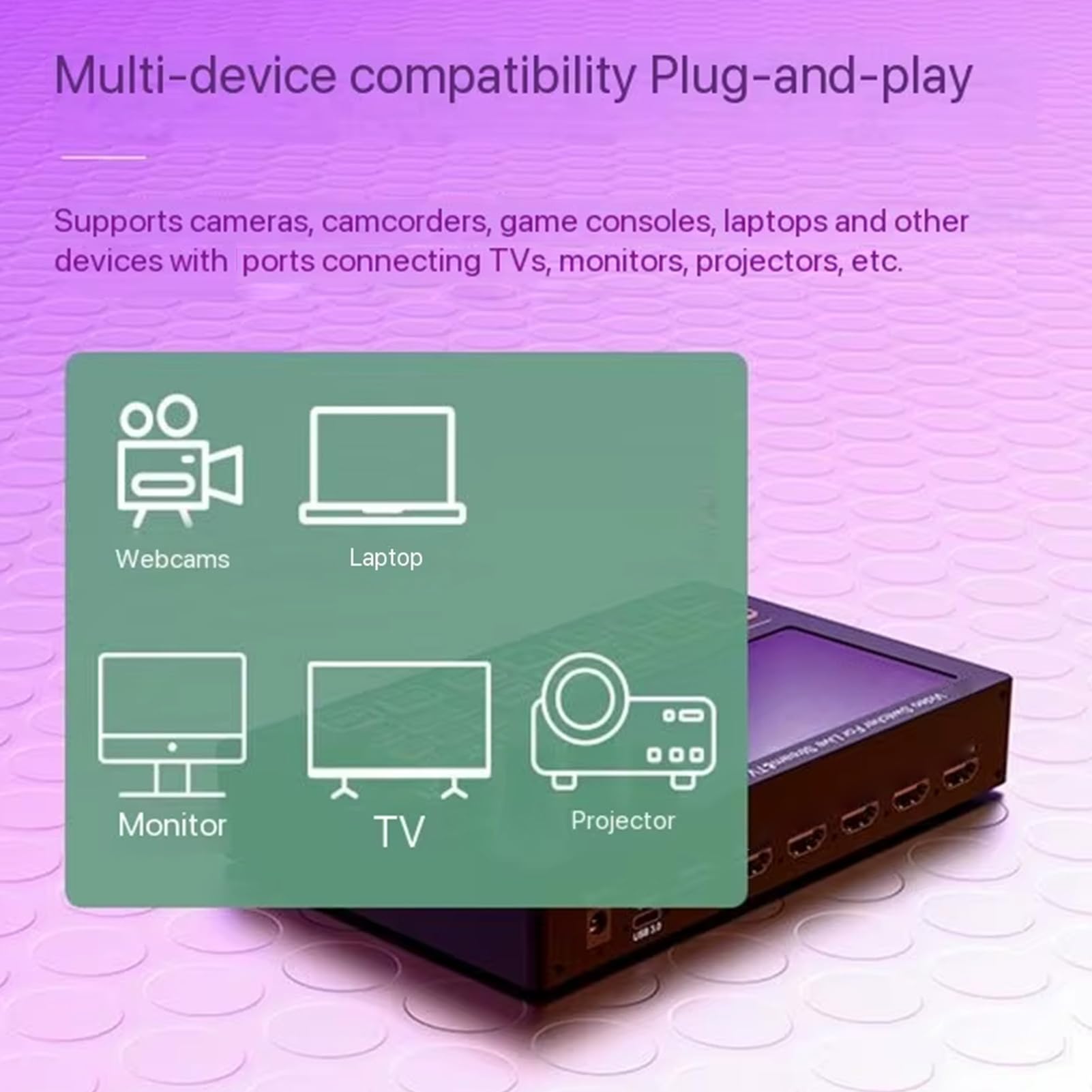 Jectse Switcher Video 4K con Schermo da 5 Pollici, Interfaccia Multimediale HD a 4, Visualizzazione Multipla in Tempo Reale, 30 Effetti di Transizione, Chiave Cromatica, PIP, per (Spina europea)