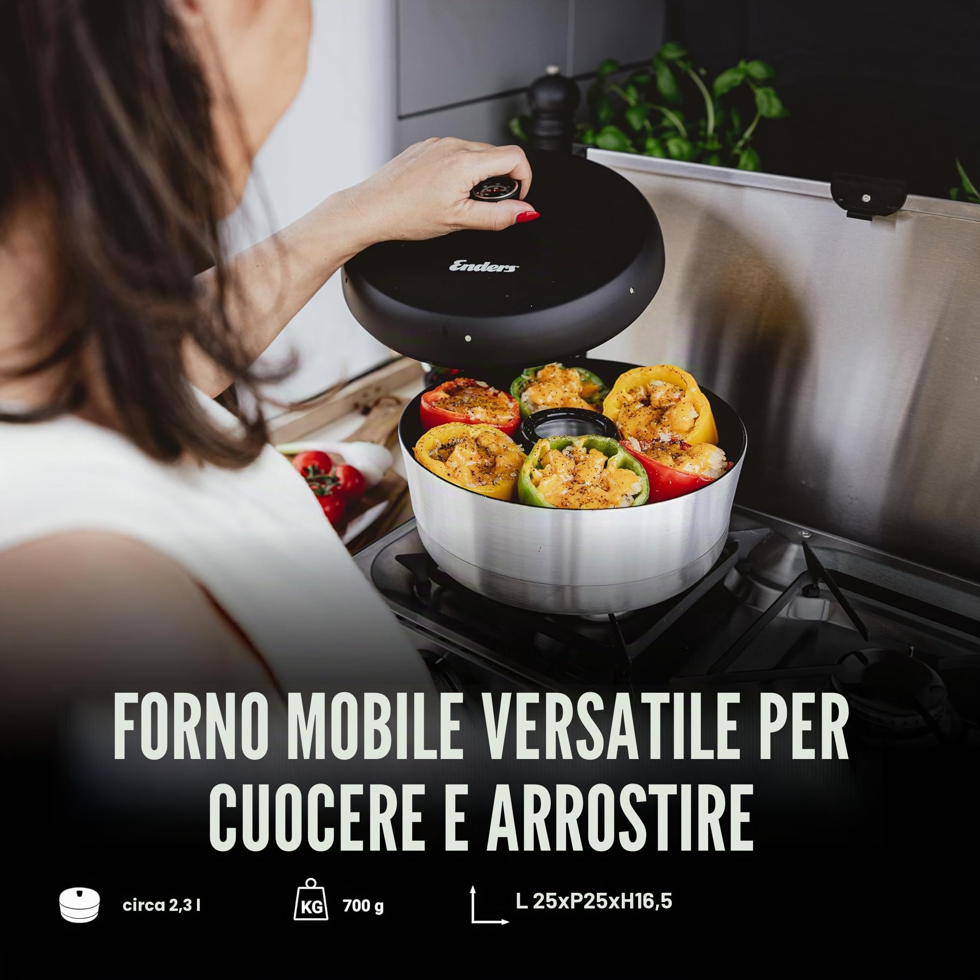 Enders® Forno portatile da campeggio VAMO™ per cottura, cottura e cottura compatibile con fornelli, barbecue o fornelli, eccetto induzione, capacità circa 2,3 litri, termometro integrato #6866