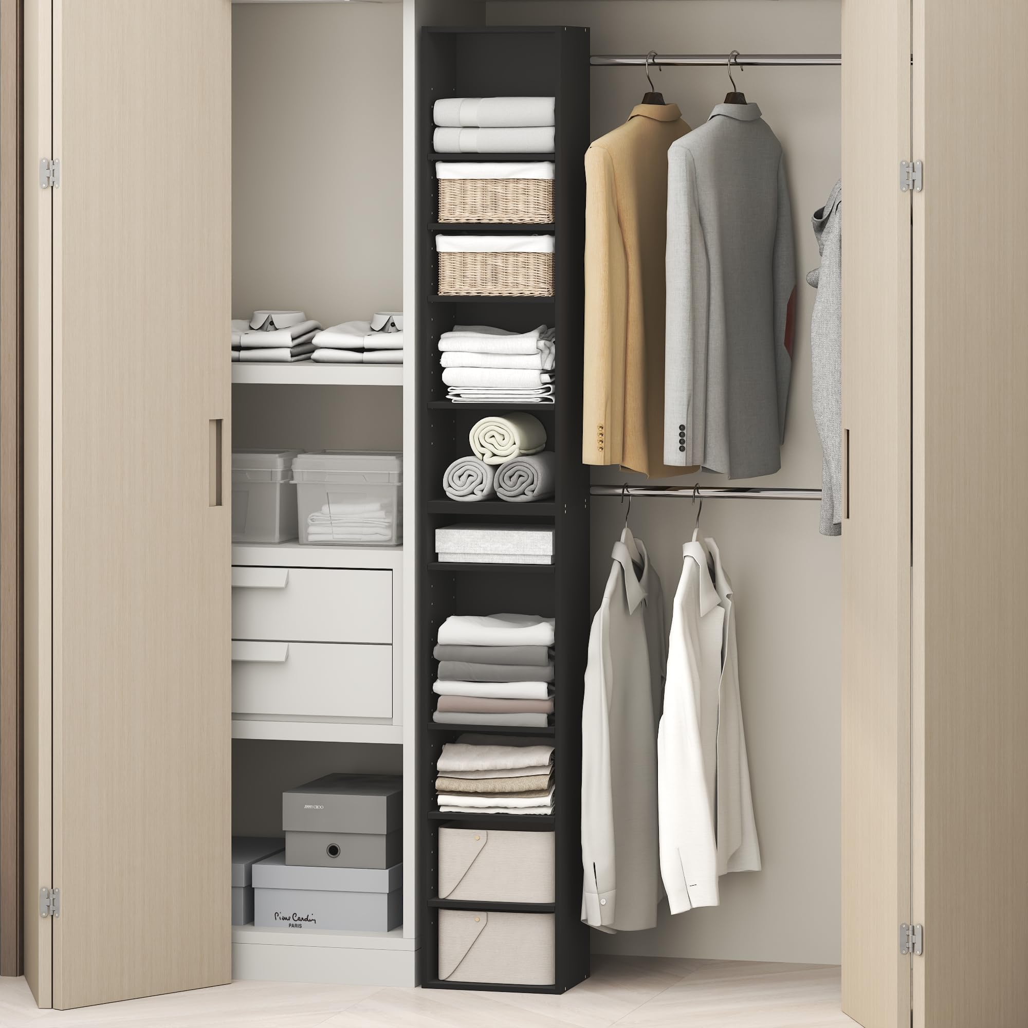 PASIR 10-Tier Closet Organizers and Storage, Open Shelf, Storage Organizer, 12-Inch Width, for Closet, Bedroom, Blackwood