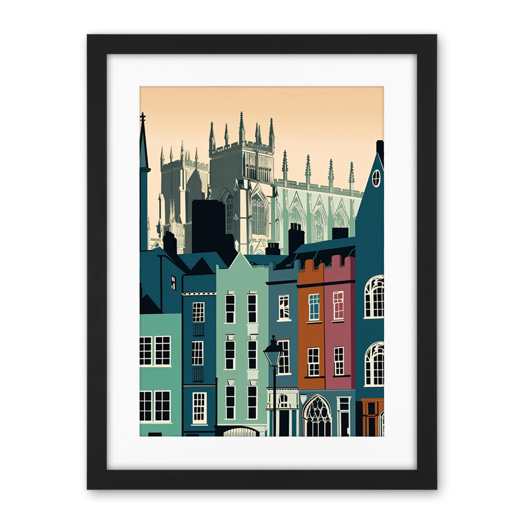 Artery8 York Minster and Shambles Street Cityscape Artwork Framed Wall Art Print 18X24 Inch