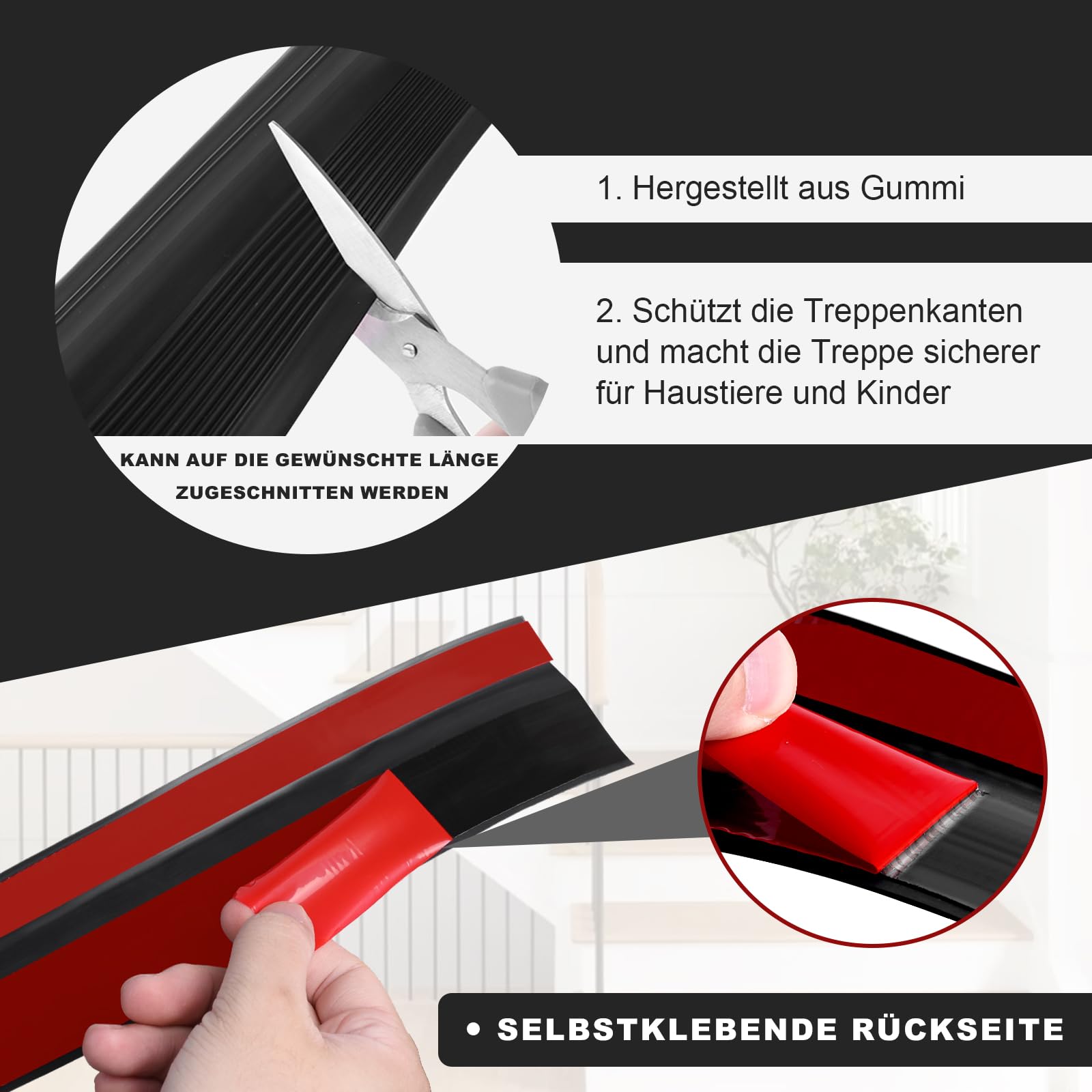 Treppenkantenprofil Selbstklebend 50mm×25mm×12m Rutschfeste Treppenkantenprofil PVC Treppenstufen Verkleidung Treppen Kantenschutz für Außen und Innenbereich (Schwarz)