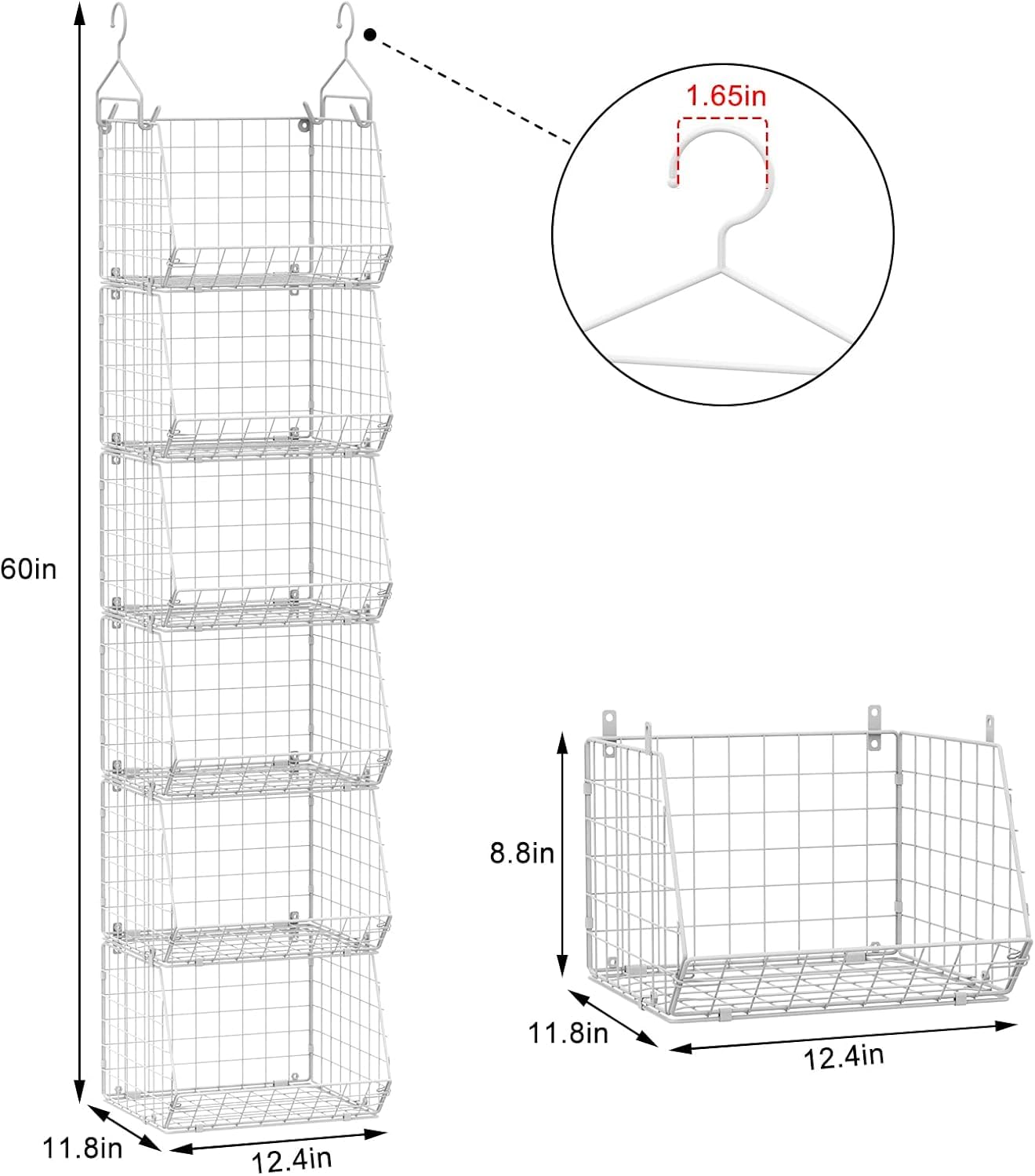 X-cosrack 6-stöckiger Schrank-Hänge-Organizer, Kleidung-Hängeregale mit 4 Haken zum Aufhängen, 5 S-Haken, Draht-Aufbewahrungskorb, für Kleidung, Pullover, Clutches Zubehör, patentiertes Design