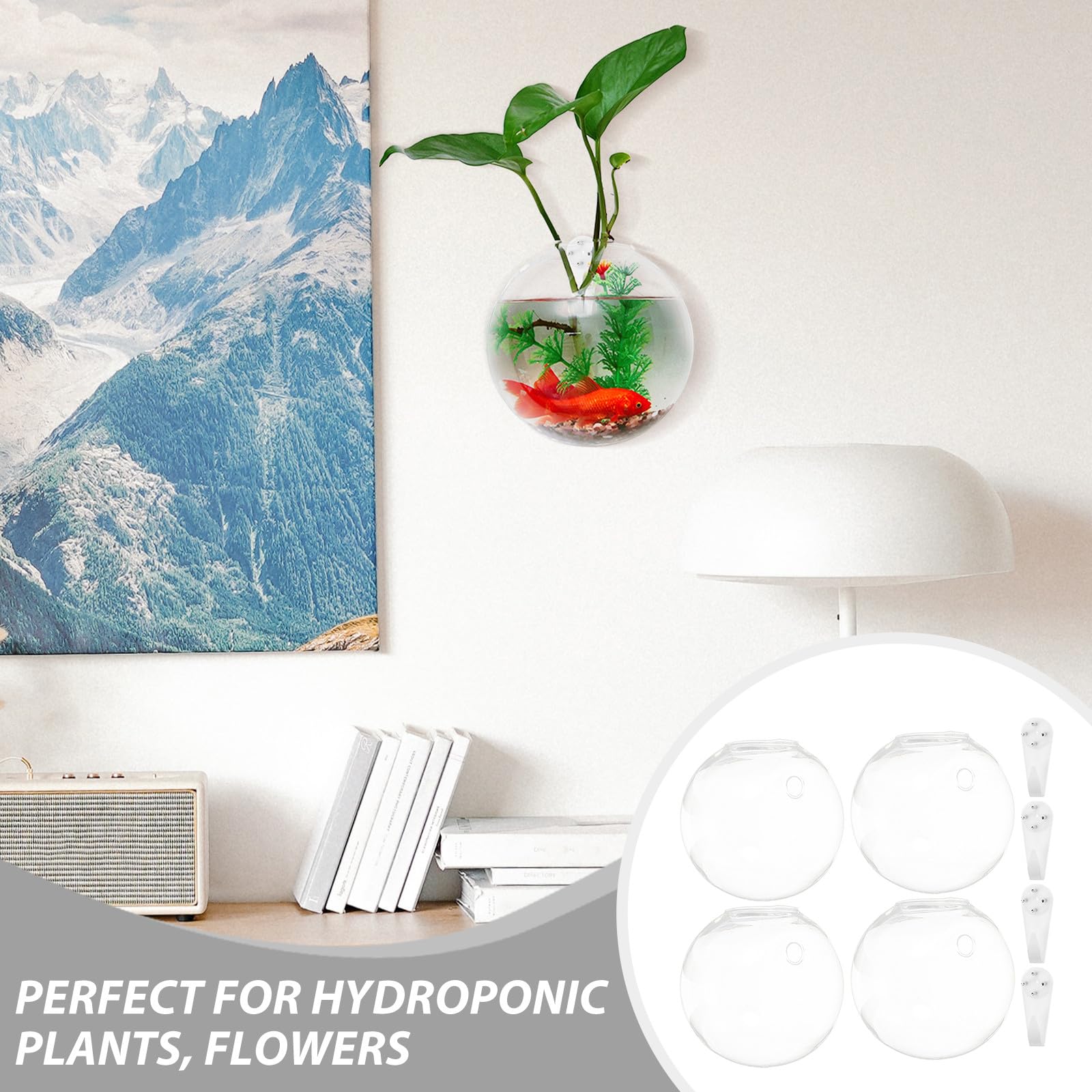 DECHOUS 4 pièces Vase Hydroponique Mural Verre Transparent Station de Propagation Ronde Compacte pour Plantes Intérieur Support Mural Pratique pour Bureau et Maison Optimise Espace et