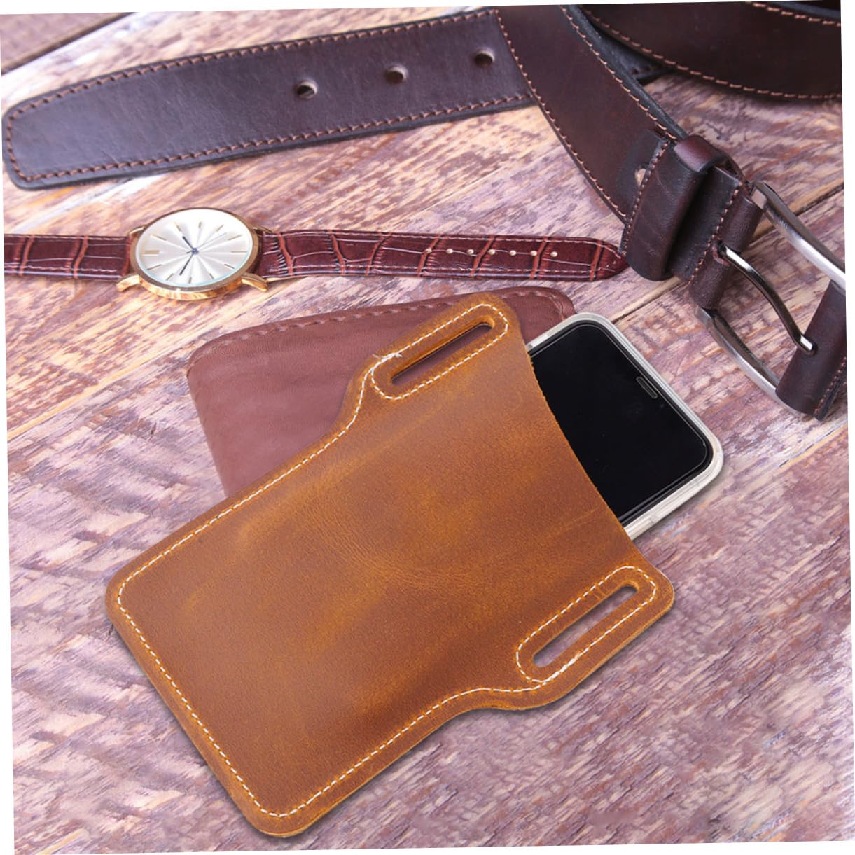 GARVALON 2 Stück Handy Gürteltasche Pu Schutzhülle Outdoor Handytasche Hüfttasche Für Herren Rotbraun Und Hellbraun