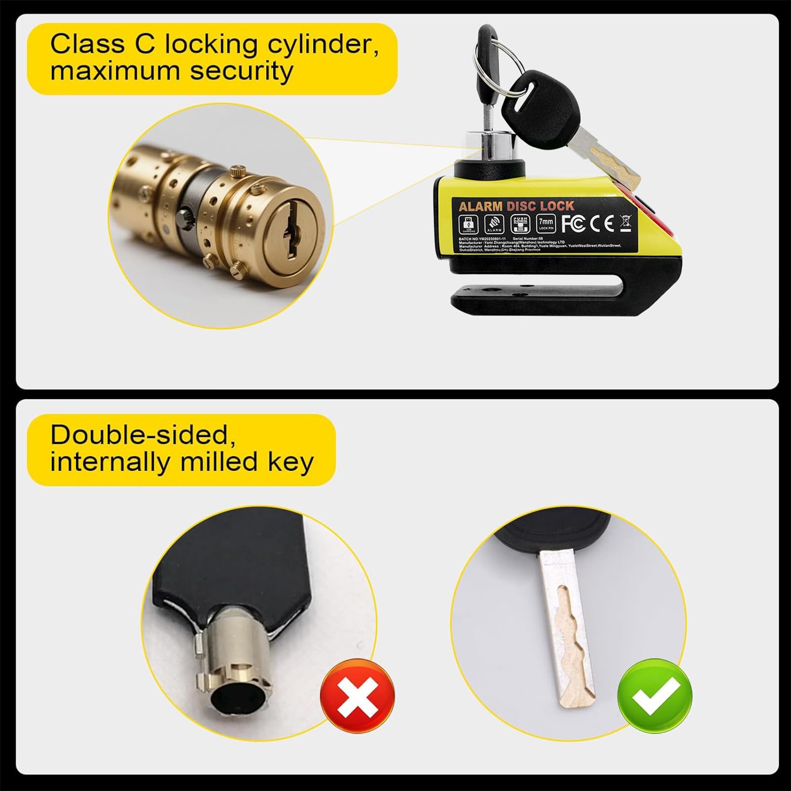 Antivol Moto avec Alarme 110dB, Rechargeable USB et Feu Arrière - Bloc Disque Haute Sécurité, Câble Escamotable 1.2m et Sac de Transport Inclus - Universel 7mm pour Moto, Scooter, Vélo
