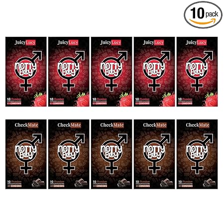 NOTTY BOY Juicy Strawberry Flavour and Sweet Chocolate Flavoured Condoms - 100 COUNT