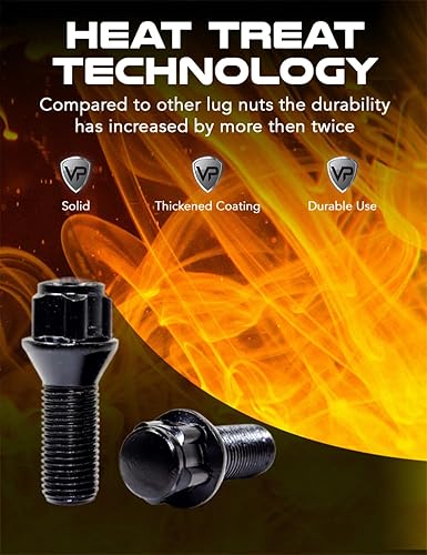 Miniatura 6 de Veritek - Juego de 4 cerraduras para pernos de rueda negros de 0.551 x 0.049 in, asiento cónico de 1.102 in de longitud para BMW Mini Factory OEM o