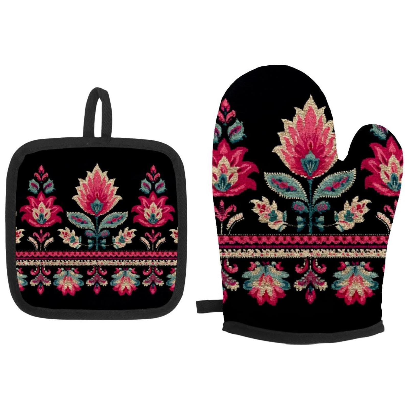 Gants de cuisine anti-brûlure à motif cachemire bohème pour manipuler vos plats chauds sans risque
