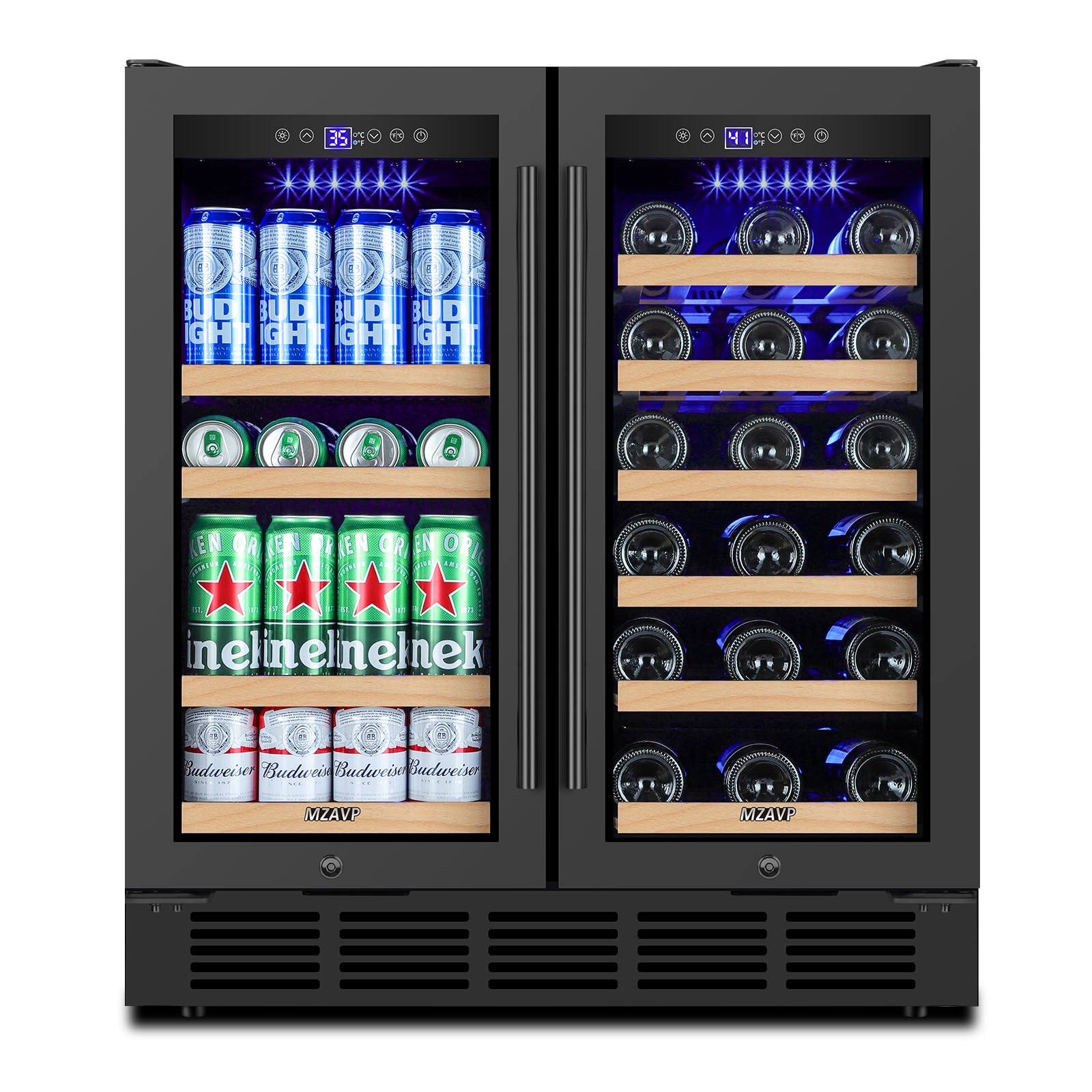 MZAVP 30 Inch Wine and Beverage Refrigerator, Dual Zone Wine Beverage Cooler, 30" Wine Cooler Under Counter or Freestanding Wine Beer Fridge with Upgraded Cooling, Holds 30 Bottles and 110 Cans, Black on Fridge.com