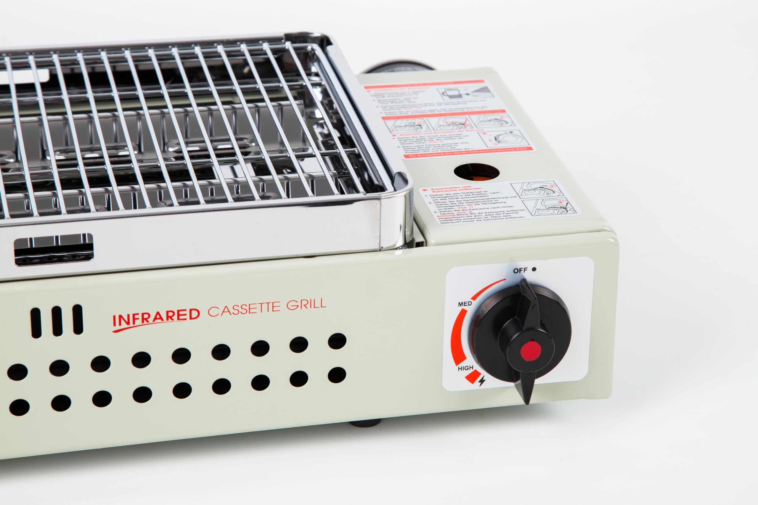 Lucky Flame LF-90G Gasgrill/Campinggrill für MSF-1A 227g Kartuschen mit Doppel-Brenner, Piezozündung und 3-Stufen-Flammenregelung