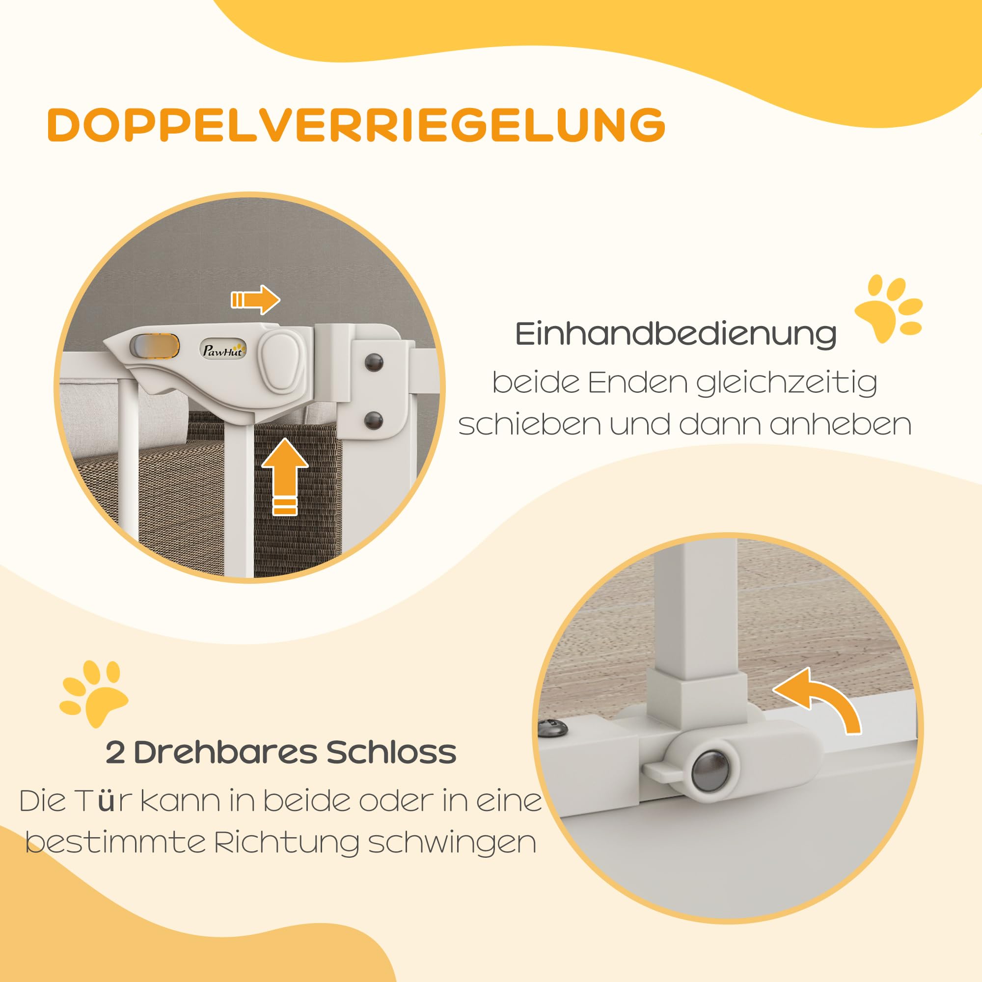 PawHut Türschutzgitter Treppenschutzgitter mit 7 cm Verlängerung, ohne Bohren, Auto-Close, für Breiten 74-87 cm, beidseitig schwenkbar, Metall Weiß