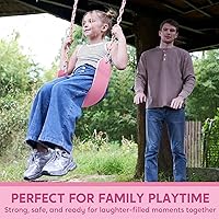 Vista 5 de TURFEE Asiento de columpio resistente color rosa con cadena de 66 pulgadas, accesorio de repuesto para columpio con mosquetones para juegos al aire