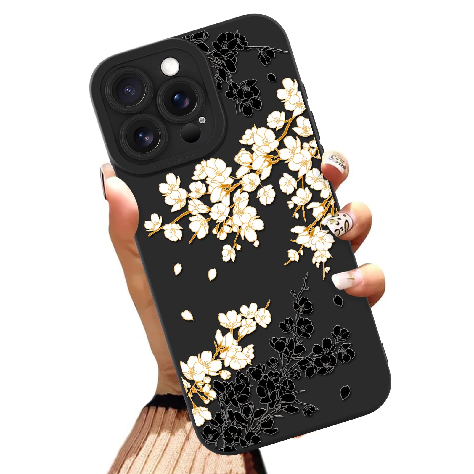 Gukalong Silicone Case for iPhone 16 Pro 6.3 Inch White Floral Flowers Design Slim Phone Cover Soft TPU Heavy Duty Shockproof Protective Anti-Scratch Cute Case for Women