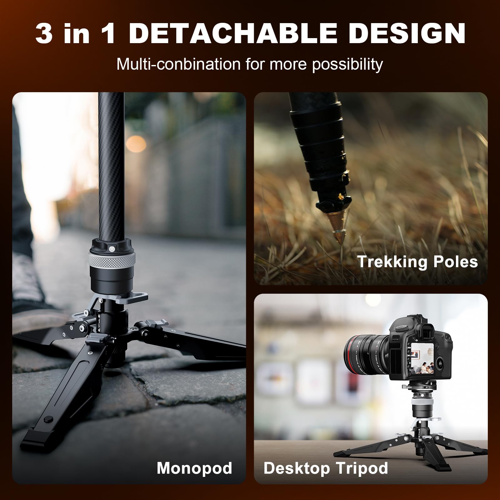 COMAN One-Click Lifting Monopod with Feet, 165cm Carbon Fiber Camera Monopod with 360° Ball Bowl Head, Tripod with Arca Quick Release for Sony Canon Nikon, DSLR, Max Load 22lbs/10kg (M1S)