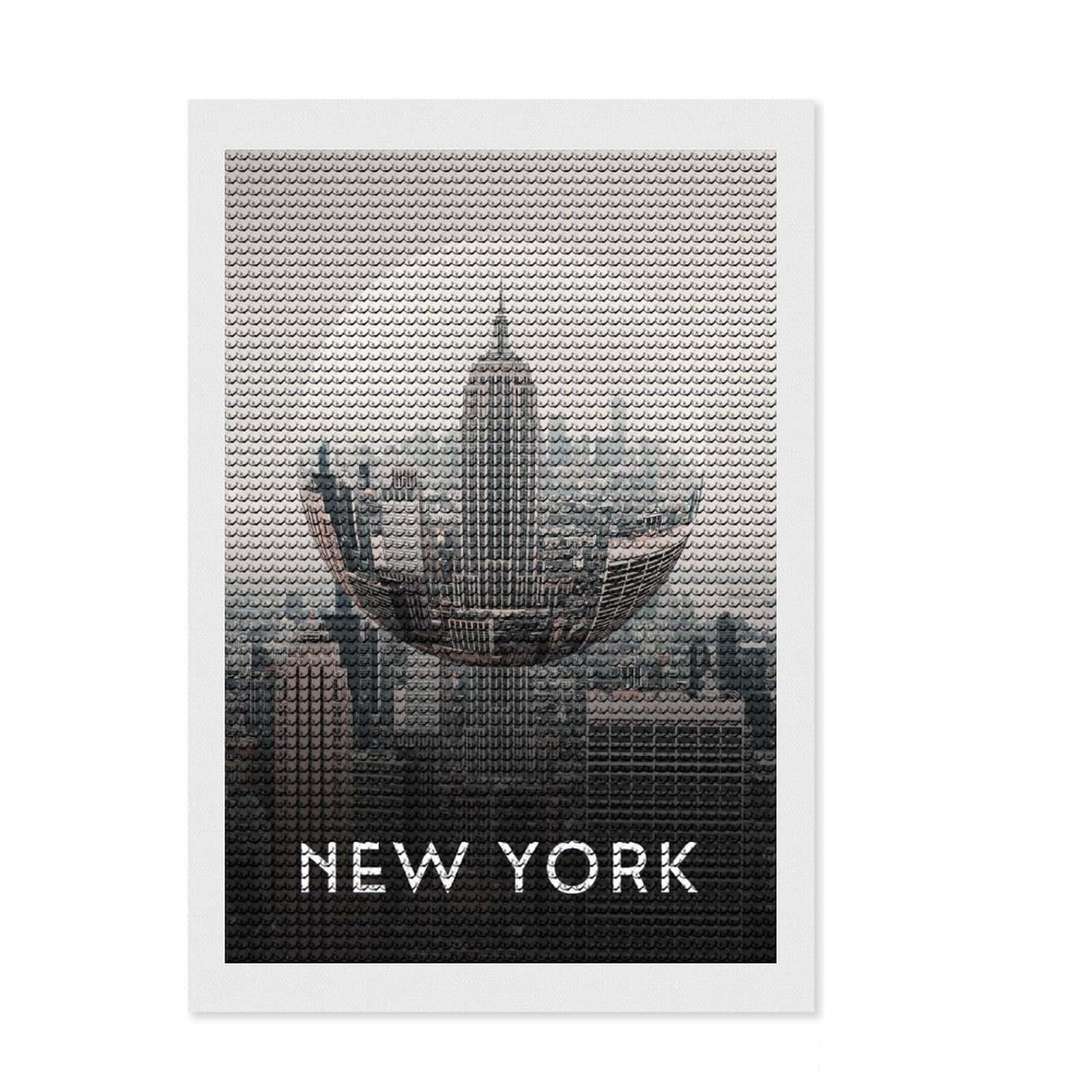 Junmoney New York USA Round Drill Diamond Painting 8"x12", for Teens, Good for Quiet Evenings, Aesthetic Room Decor, Holiday Gift Idea