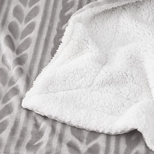 Miniatura 6 de Exclusivo Mezcla Manta de forro polar sherpa, mantas reversibles de felpa de terciopelo y mantas suaves para sofá, 50 x 70 pulgadas, gris claro