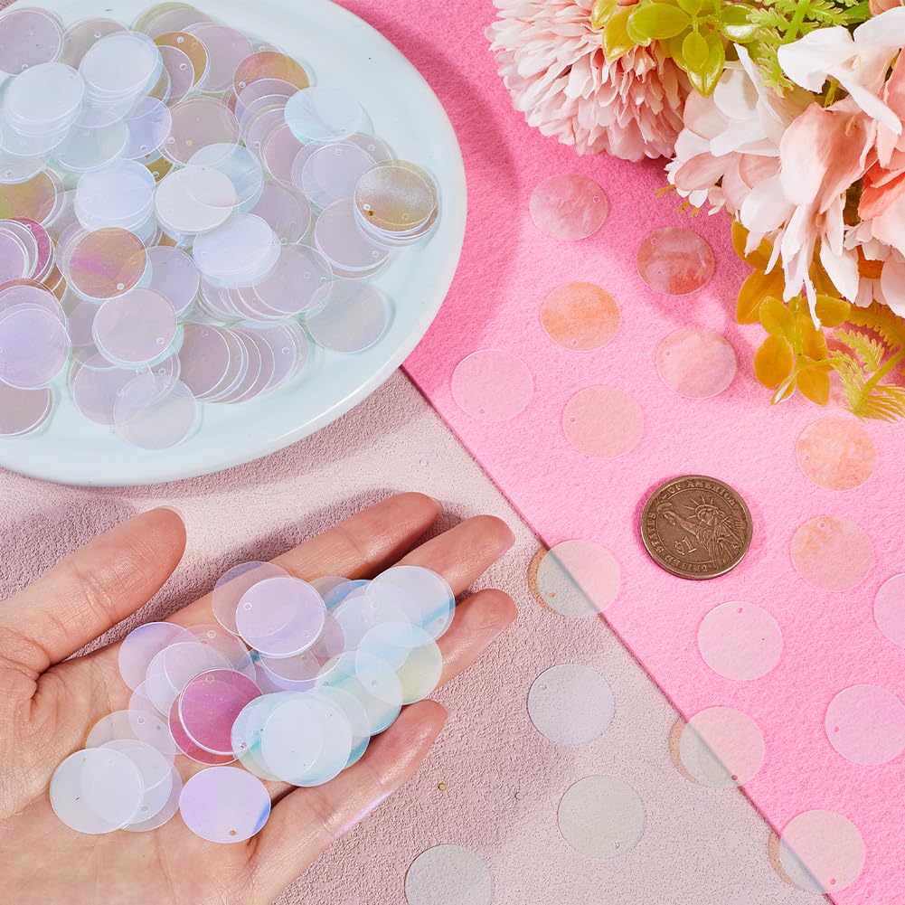450 pièce de 20mm de Paillettes Rondes Plates Blanches en Vrac Transparentes en Vrac en Plastique PVC Irisé pour Couture Artisanat Bricolage Broderie Embellissement Fou