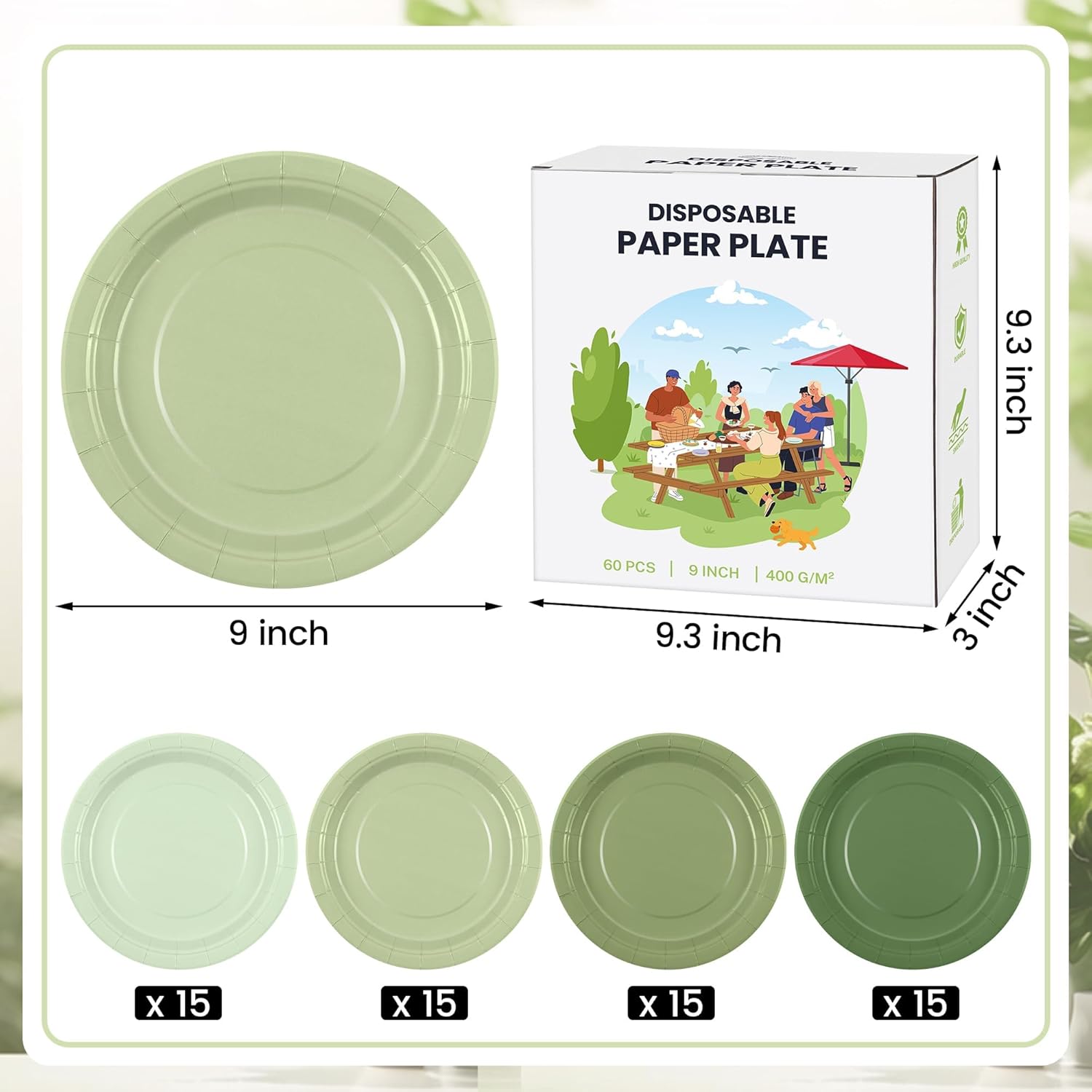 Kochorie 60 Pieces Sage Green Disposable Paper Plates 9 Inch Heavy Duty Dinner Plates, Solid Color, Table Decorations Party Supplies for Birthdays, Weddings, Daily Use - Image 2