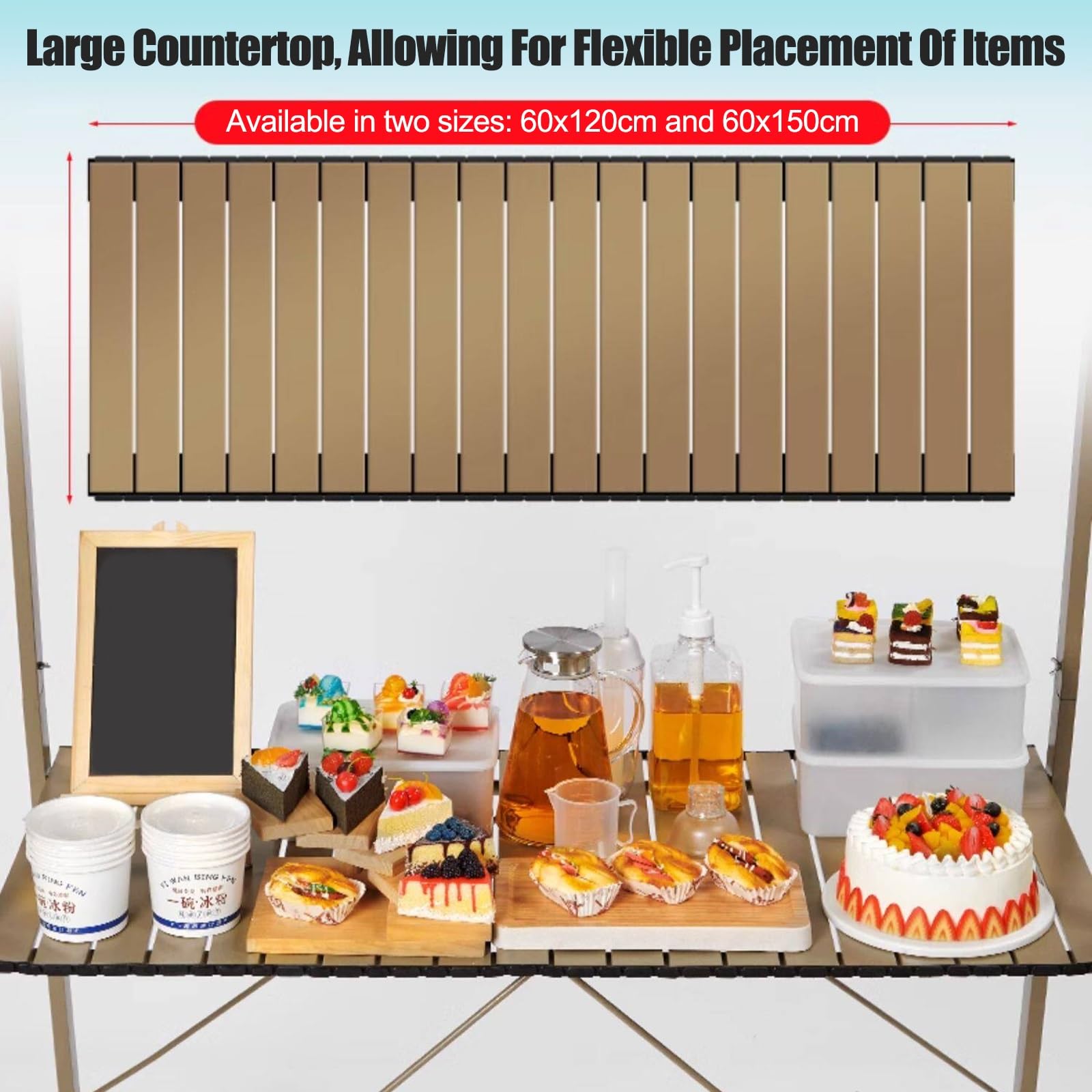 Carrello pieghevole per esterni con tettoia, bancarella portatile per street food e mercati notturni, 120 x 60 x 200 cm / 47.2x23.6x78.7in, perfetto per vendite ed eventi mobili