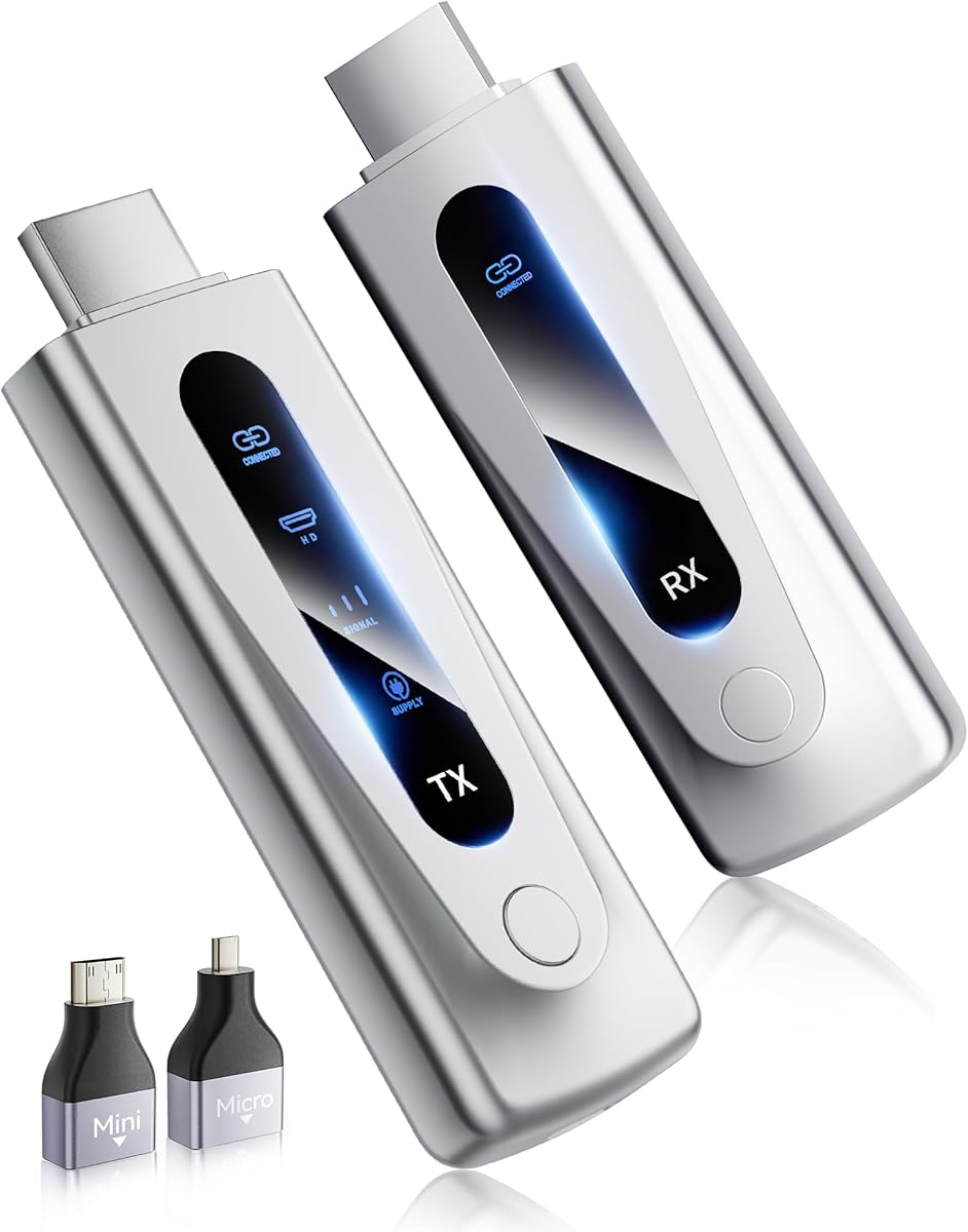 2025 Latest Generation Wireless HDMI Transmitter and Receiver 4K - Upgraded Chipset & Extended Range 394FT/120M, Plug&Play 2.4G/5.8G Dual Band, 4K Decode 1080P@60Hz, Video/Audio to Monitor from PC