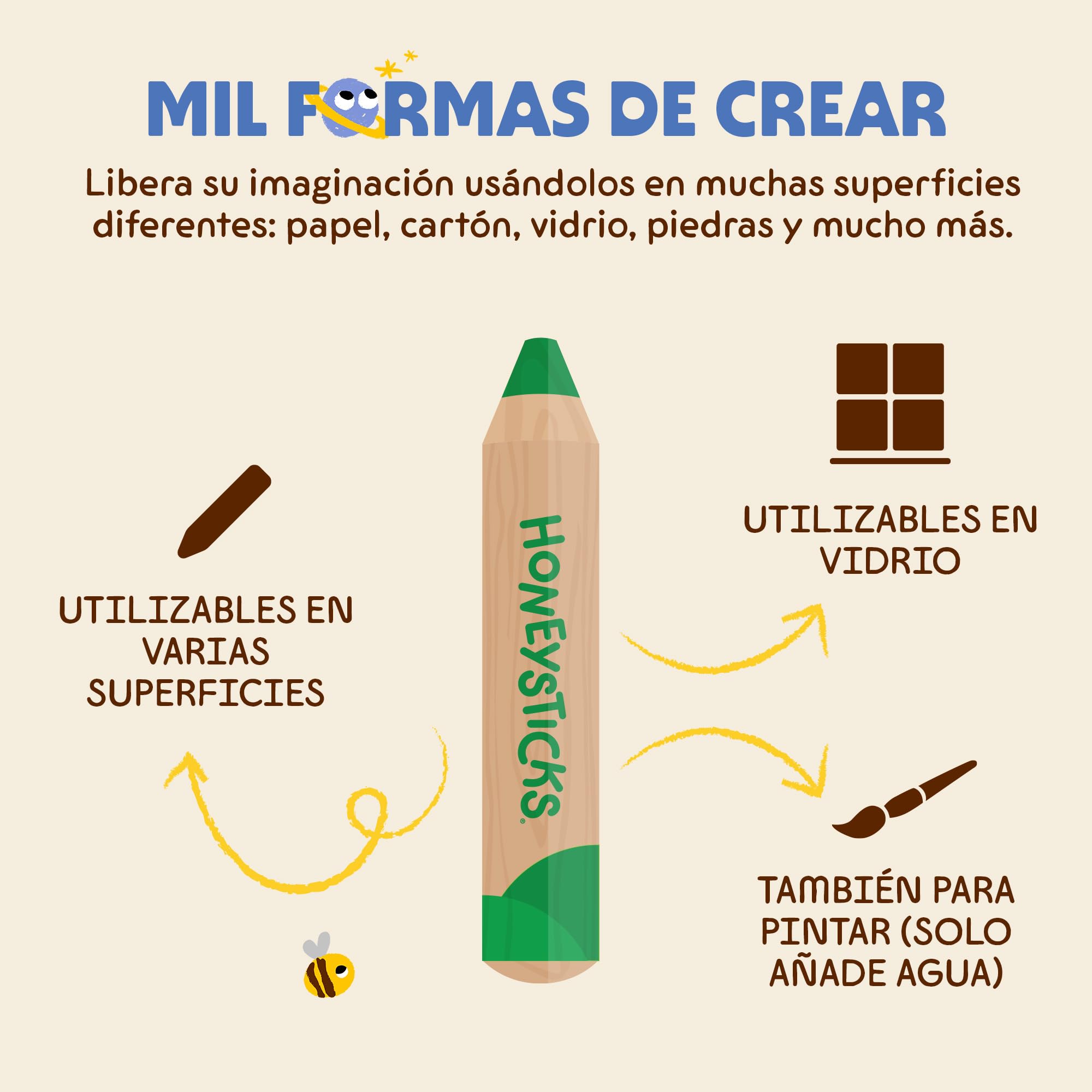 Honeysticks Little Learner Lápices de Colores de Cera para Niños Jumbo, Pack de 8 – Mis Primeros Lápices con Núcleo de Cera de Abeja No Tóxica, Fácil Agarre, Colores Vivos, Para Niños de 1 a 4 Años