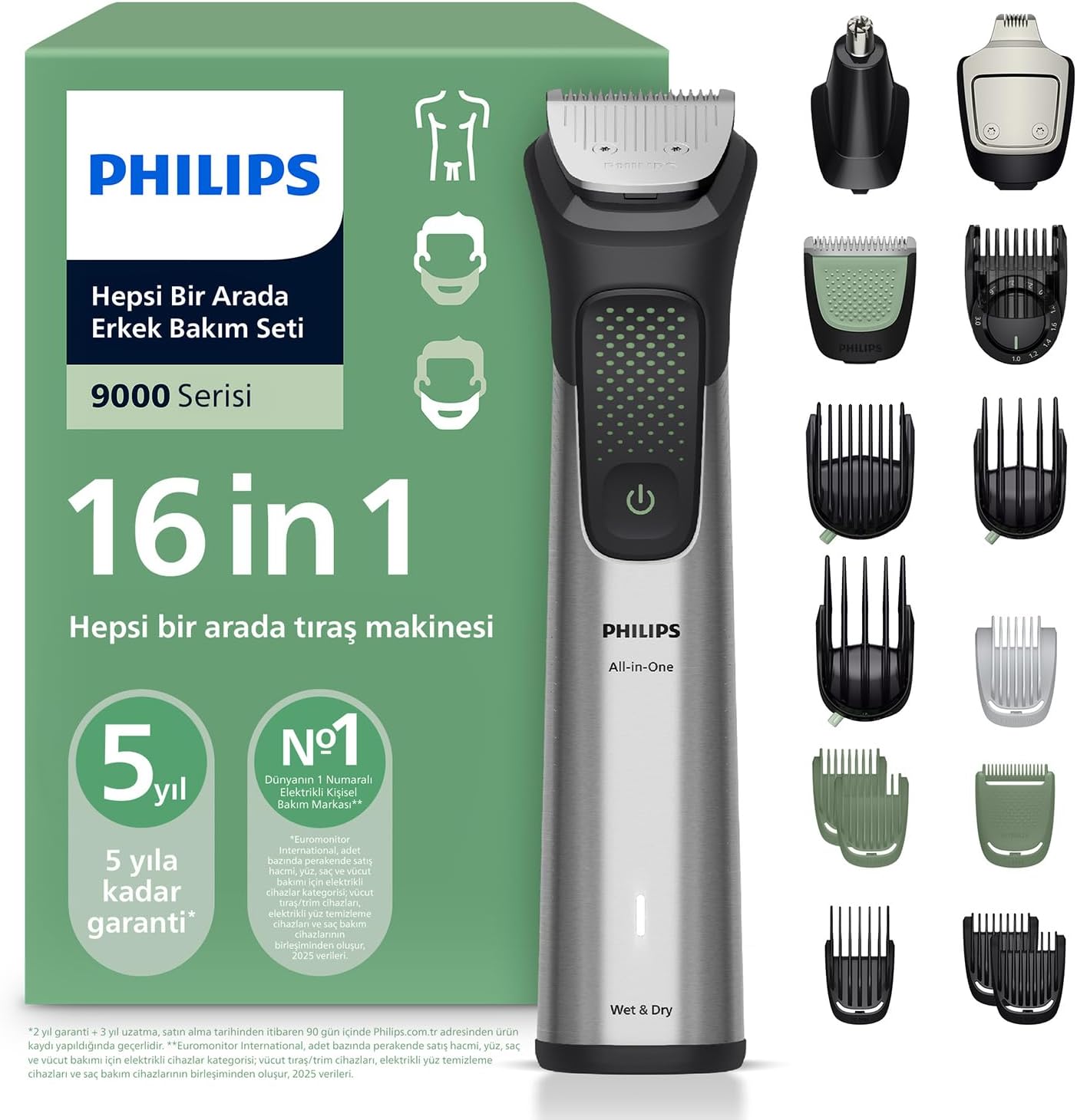 Philips 9000Serisi 16in1, Erkek Bakım Seti,Yüz/Saç/Vücut/Sakal Tıraş Makinesi, Islak&Kuru, MG9532/15
