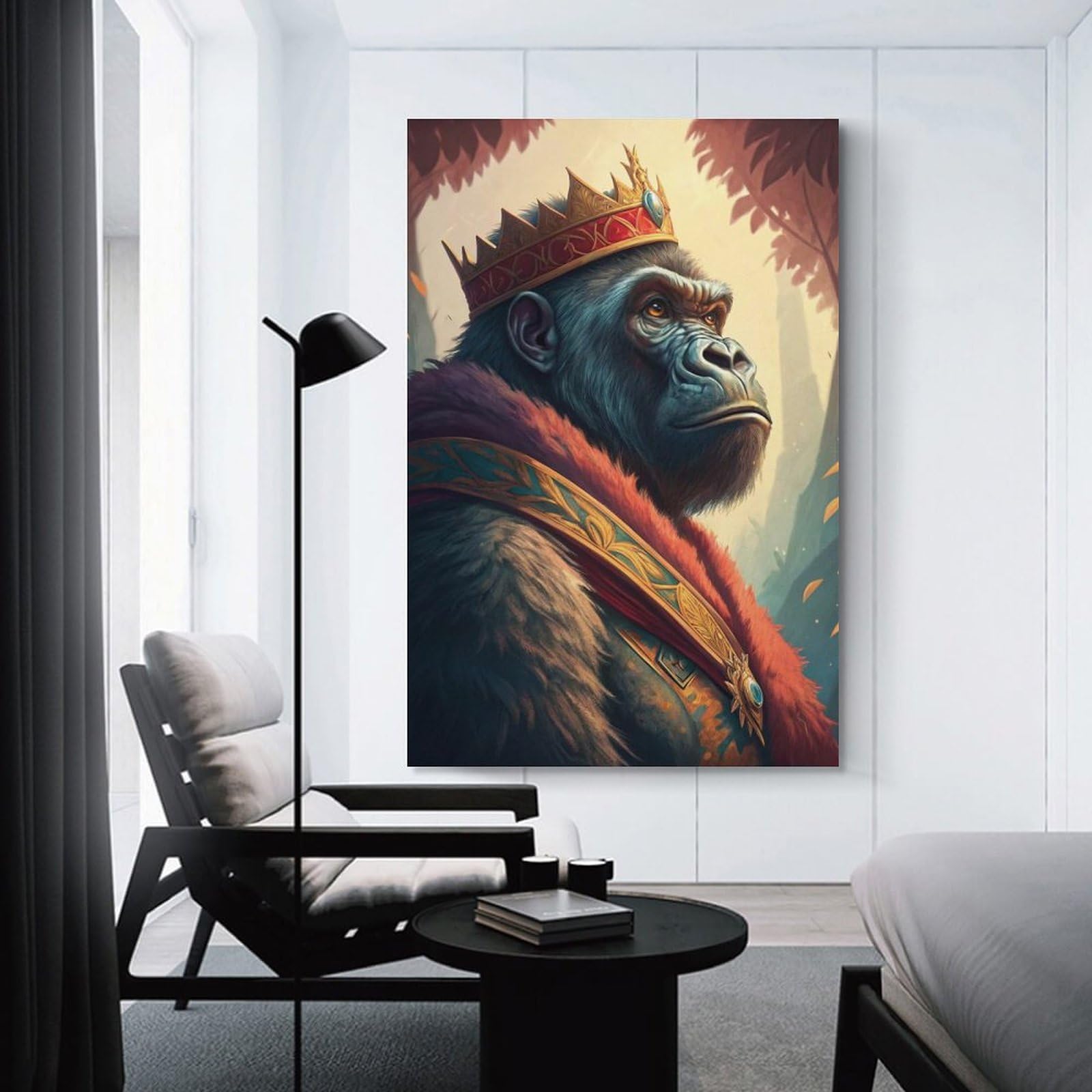 Junmoney Canvas Wall Decor King Gorilla Portrait, 20x30inch(50x75cm), for Restful Interiors, Bedrooms Or Small Rooms, Canvas Wall Decor for Personal Spaces