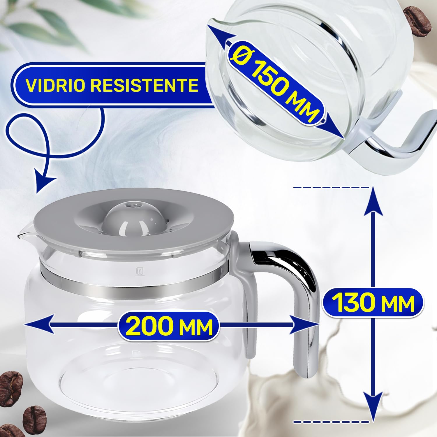 Jarra Cafetera Goteo con Tapa 200x150x130 mm con Código Original 697650076 DCGC01 para Smeg - Garantía de 10 Años - MONTERAL