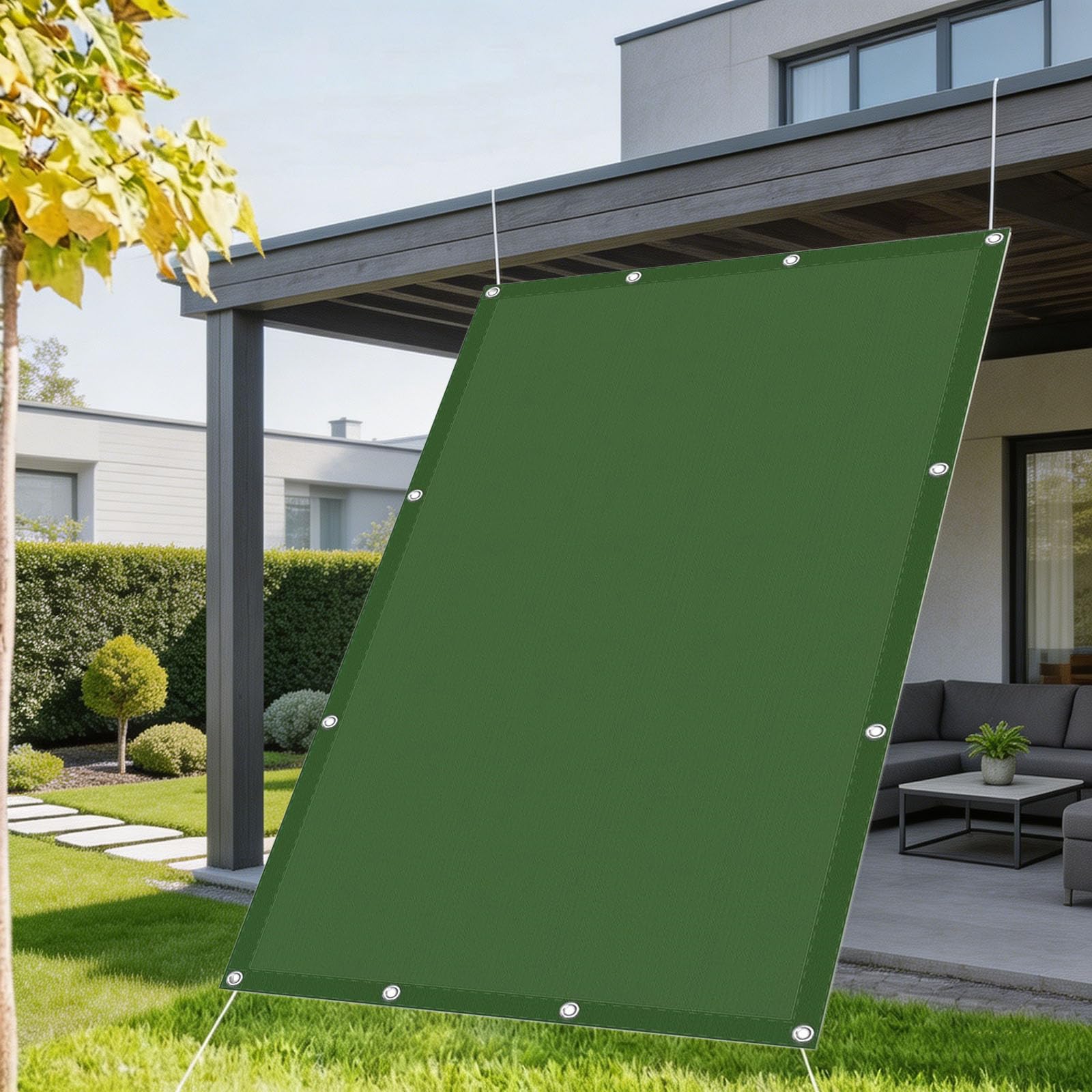 Vela Ombreggiante Impermeabile 120 x 500 cm Protezione Raggi UV 98% Impermeabile Poliestere Antistrappo Robusto e Stabile Rete Ombreggiante per Esterni per Giardino, Verde Scuro