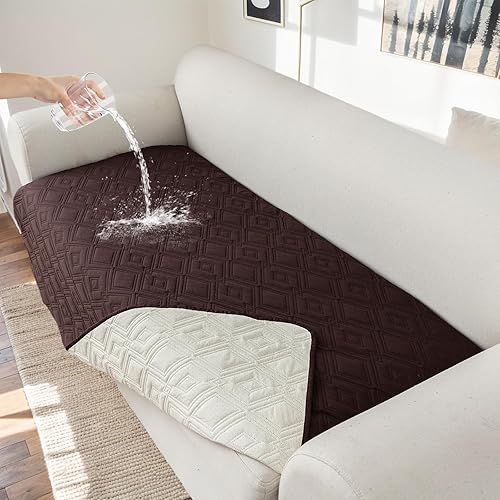 Miniatura 28 de Genina Funda de sofá 100% impermeable para sofá de 3 cojines, fundas de sofá antideslizantes lavables para sofá modular en forma de L, protector de